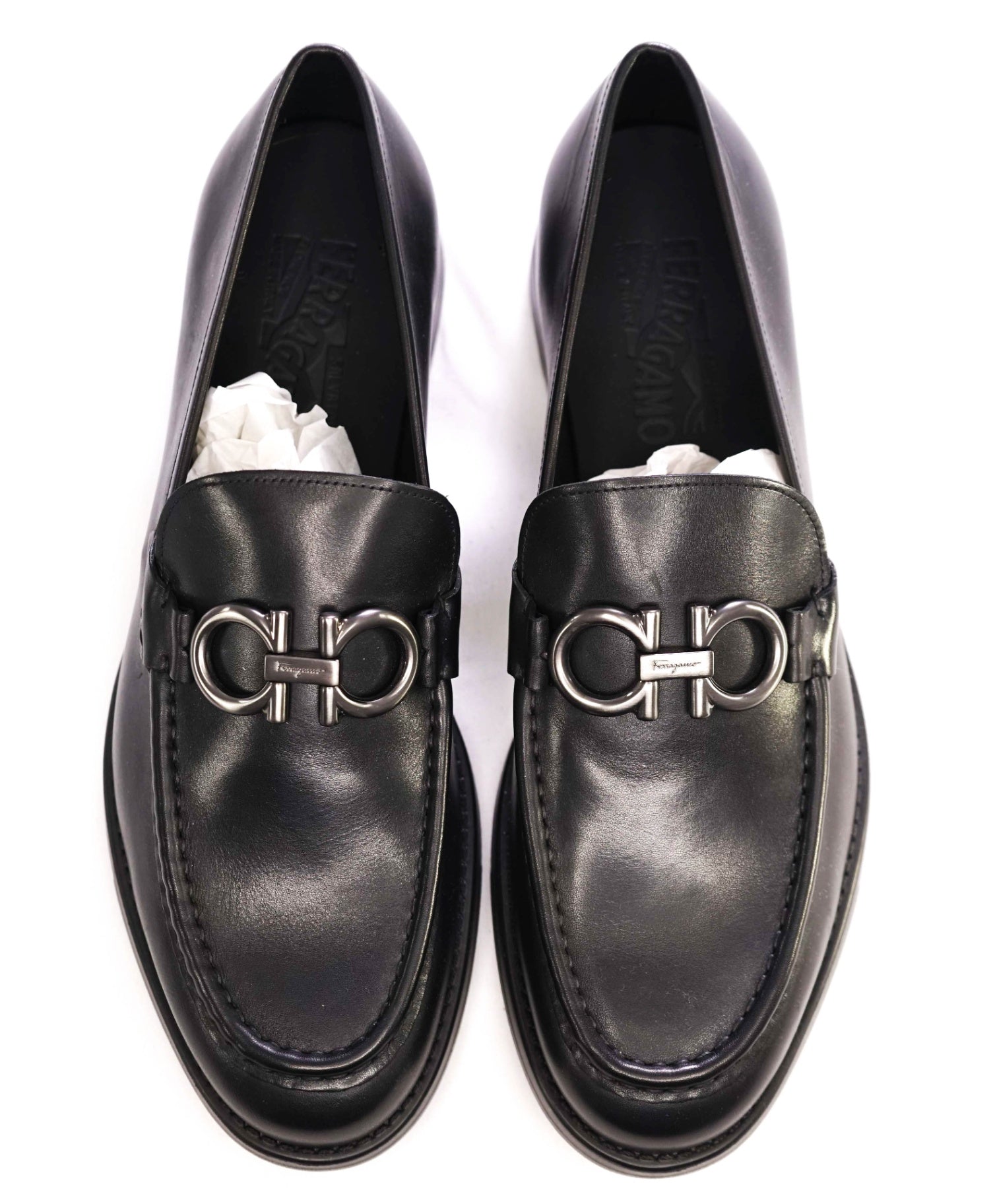 $850 Salvatore Ferragamo "Telve Div" Black Loafers Leather 9 EE