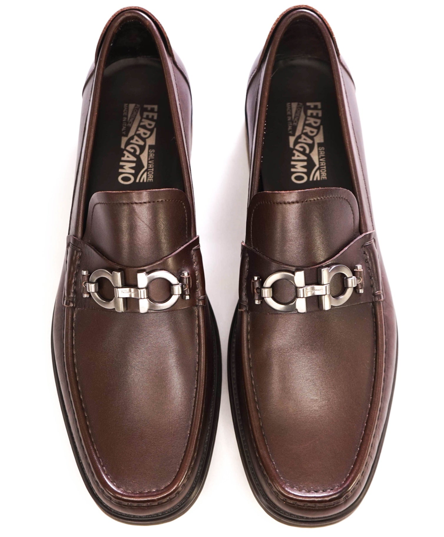 $895 Salvatore Ferragamo "DAVID" Brown Leather Loafers 12 D