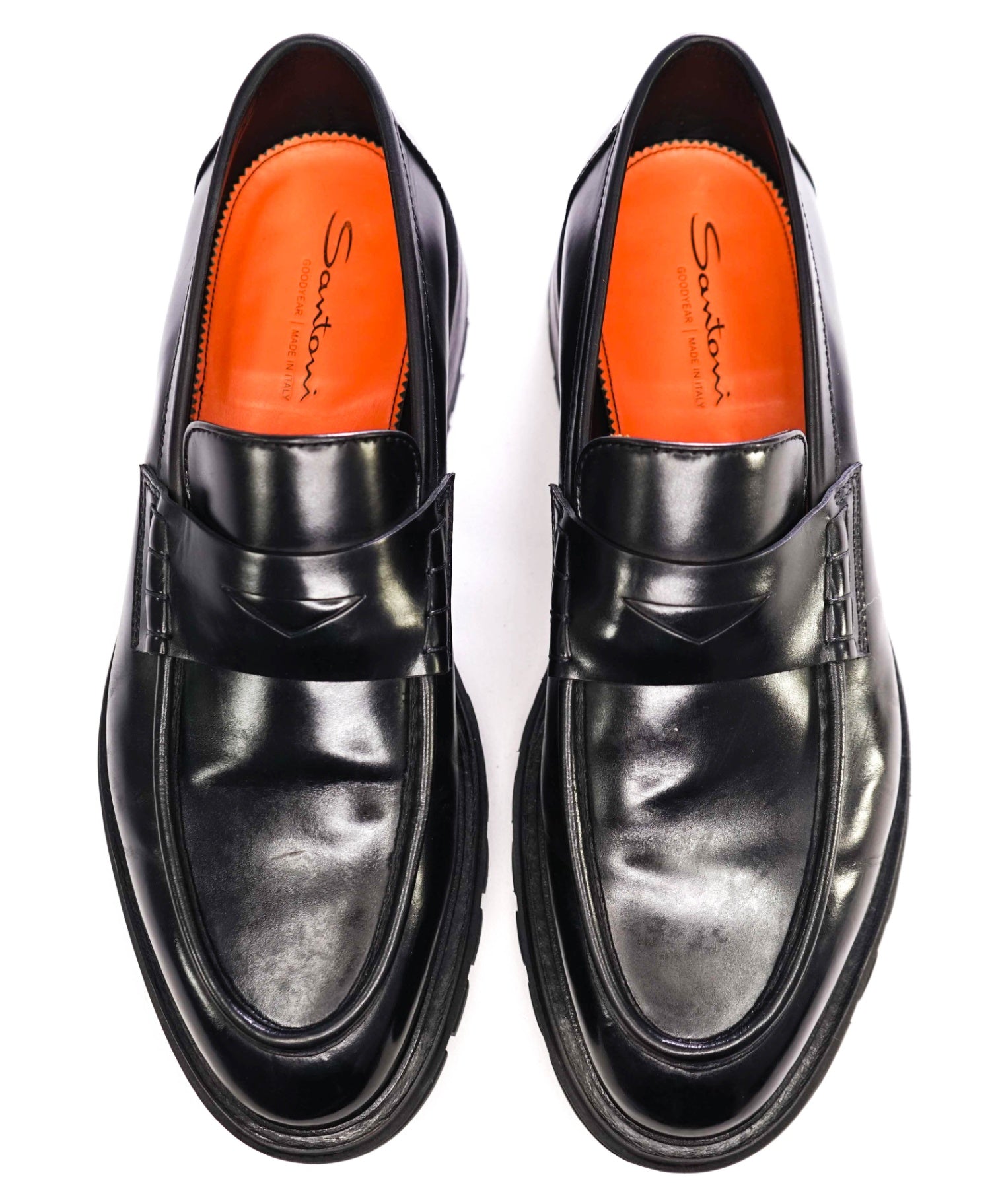 $1,295 Santoni Black LUG SOLE Penny Loafers US 13 (12UK)