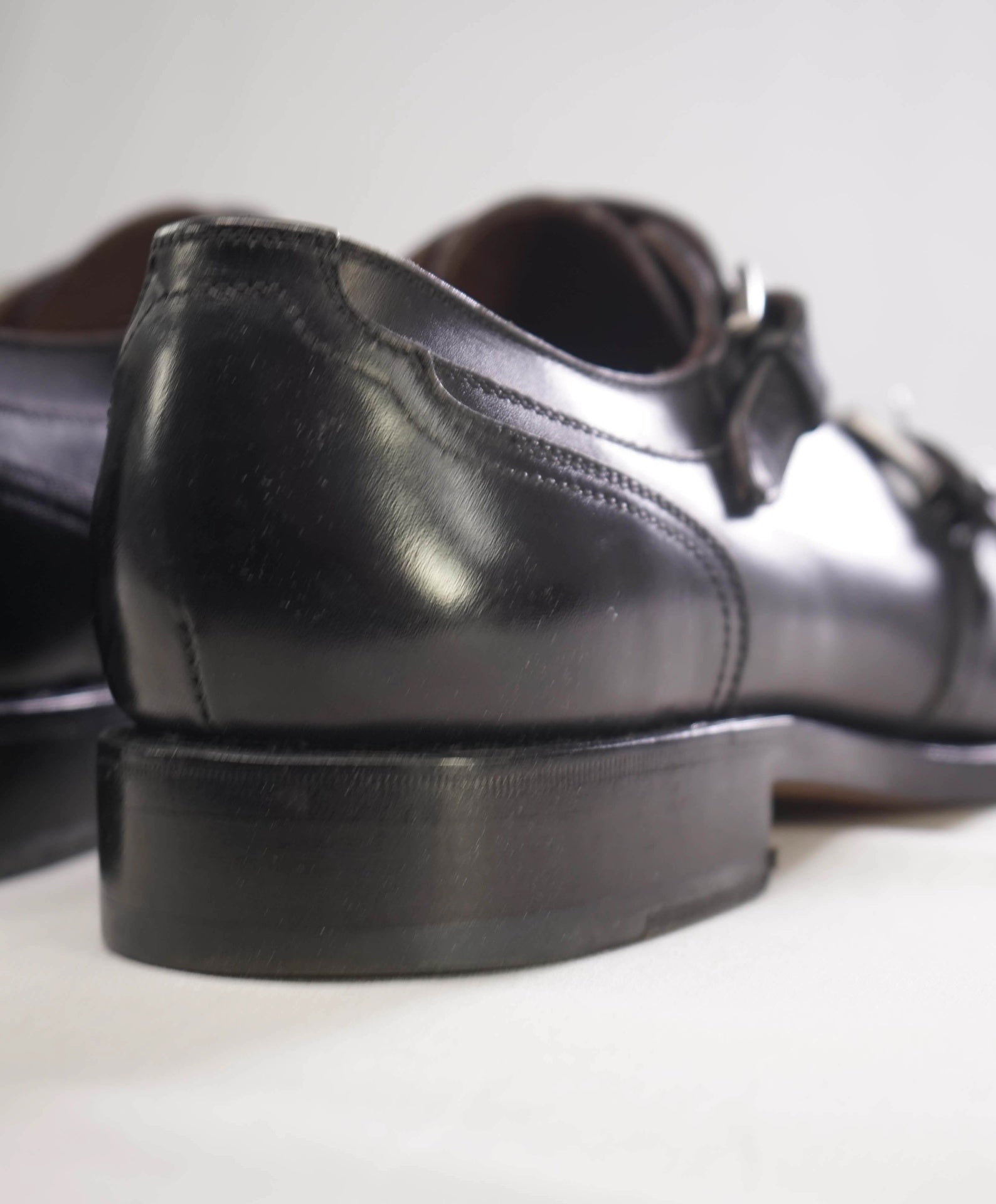$1,295 Salvatore Ferragamo "TRAMEZZA" Black Monk Straps Loafers 9.5 E