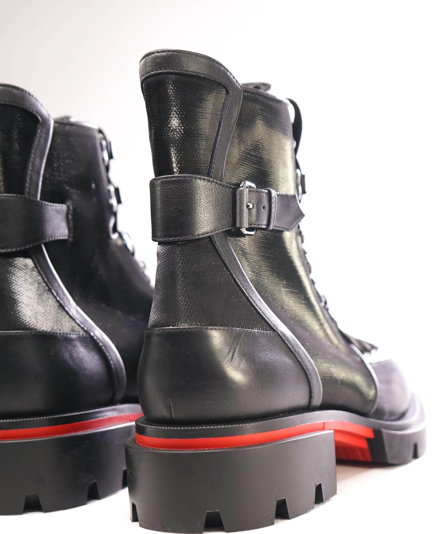 $2,030 Christian Louboutin "Macademia" Black Leather/Nylon Boot US 10.5 (43.5EU)