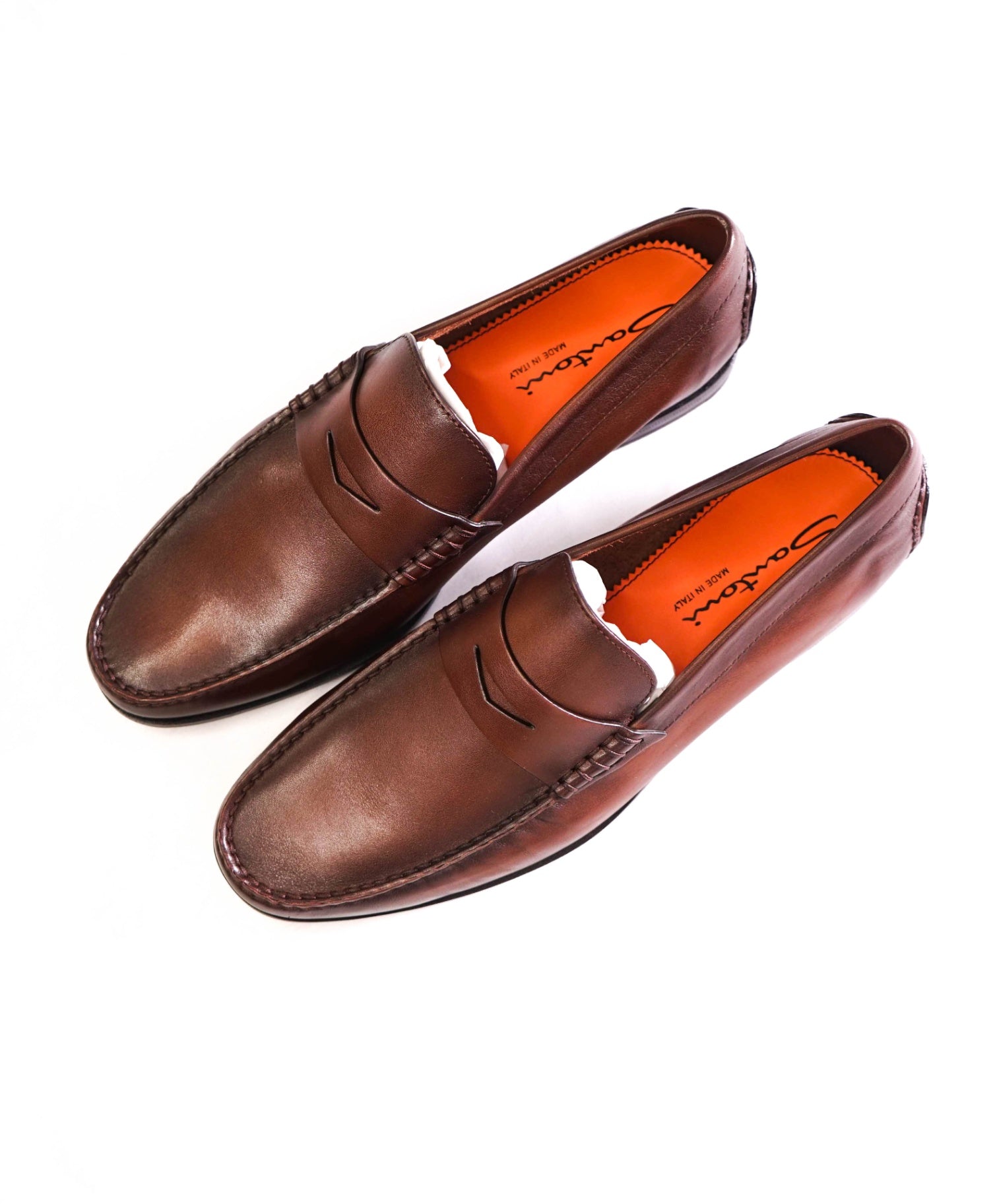 $750 Santoni "POSITANO" Brown Leather Penny Loafers US 9 D