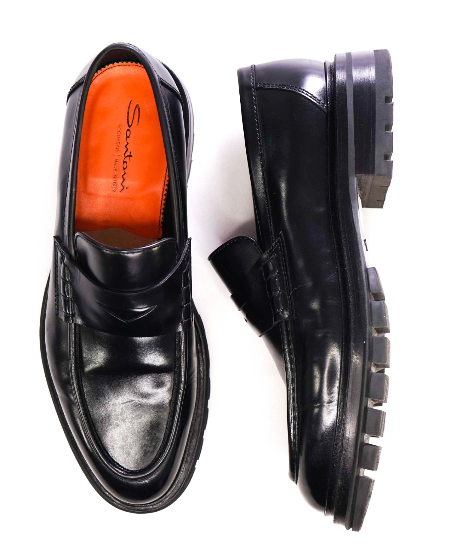 $1,295 Santoni Black LUG SOLE Penny Loafers US 13 (12UK)