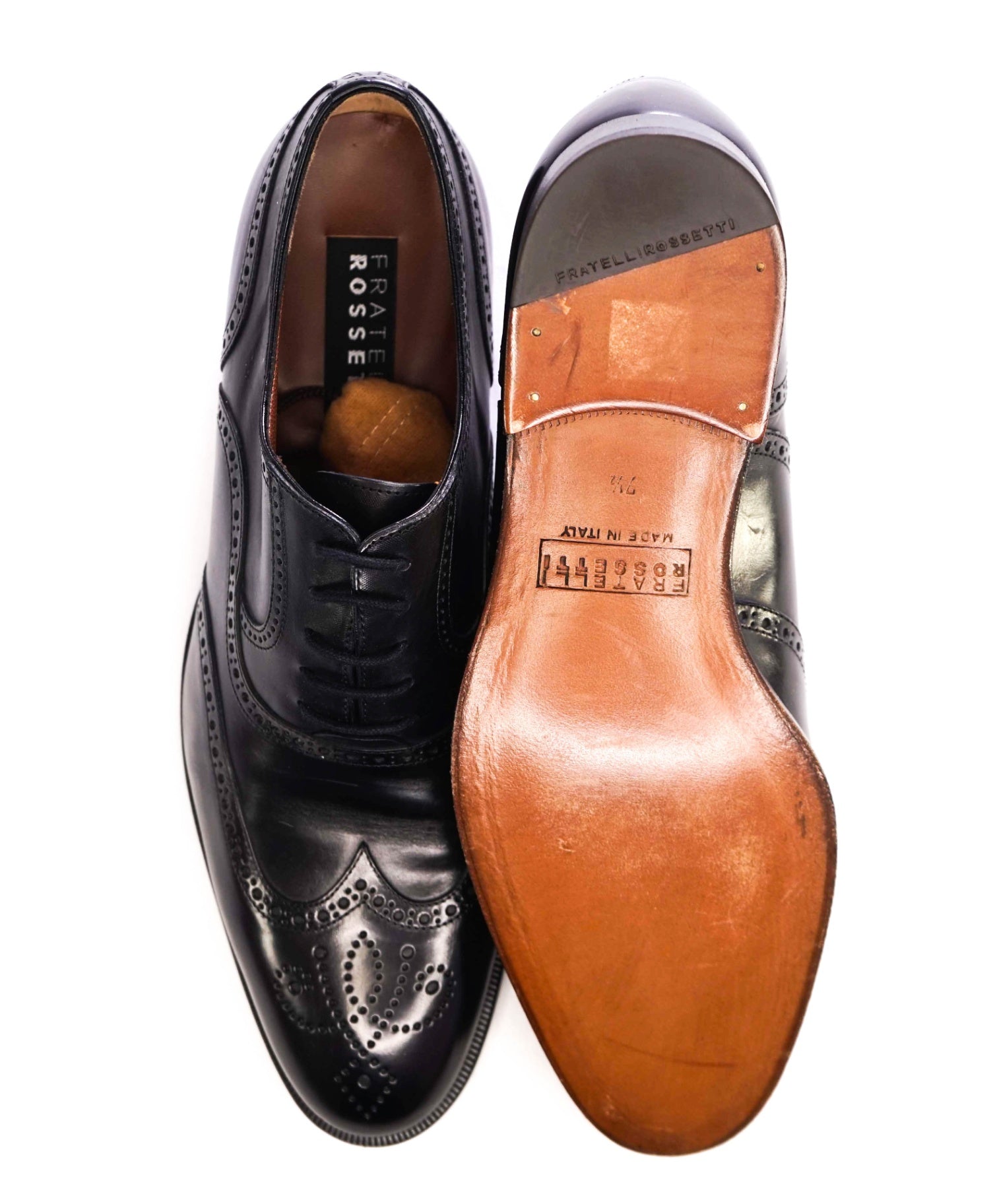 $700 FRATELLI ROSSETTI Black Oxfords Leather Brogues 8.5 US (7.5 UK)
