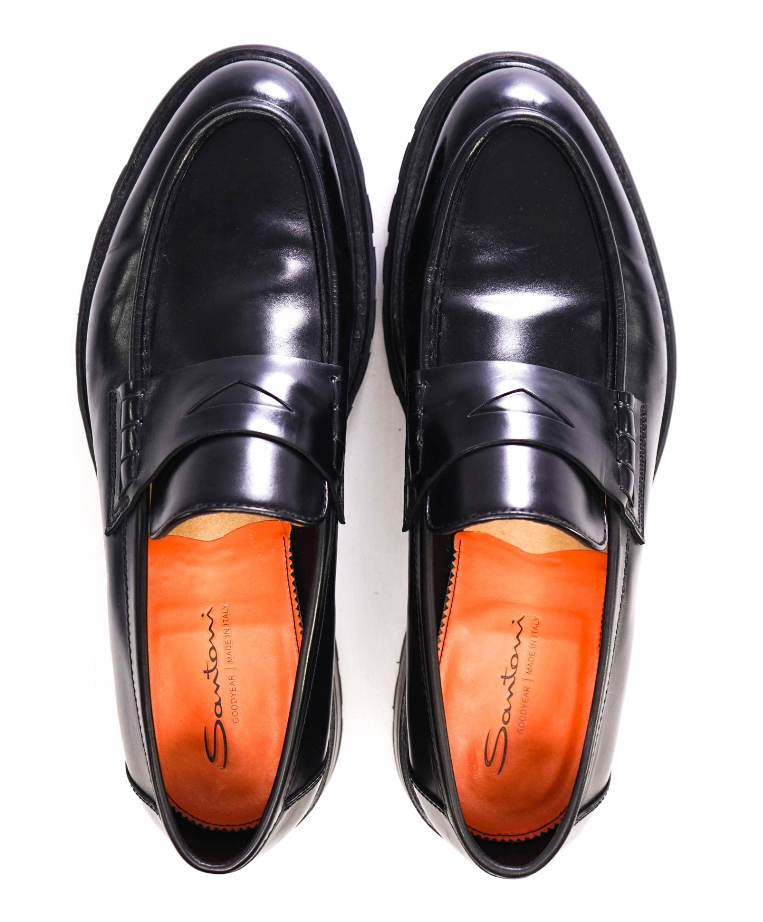 $1,295 Santoni Black LUG SOLE Penny Loafers US 13 (12UK)