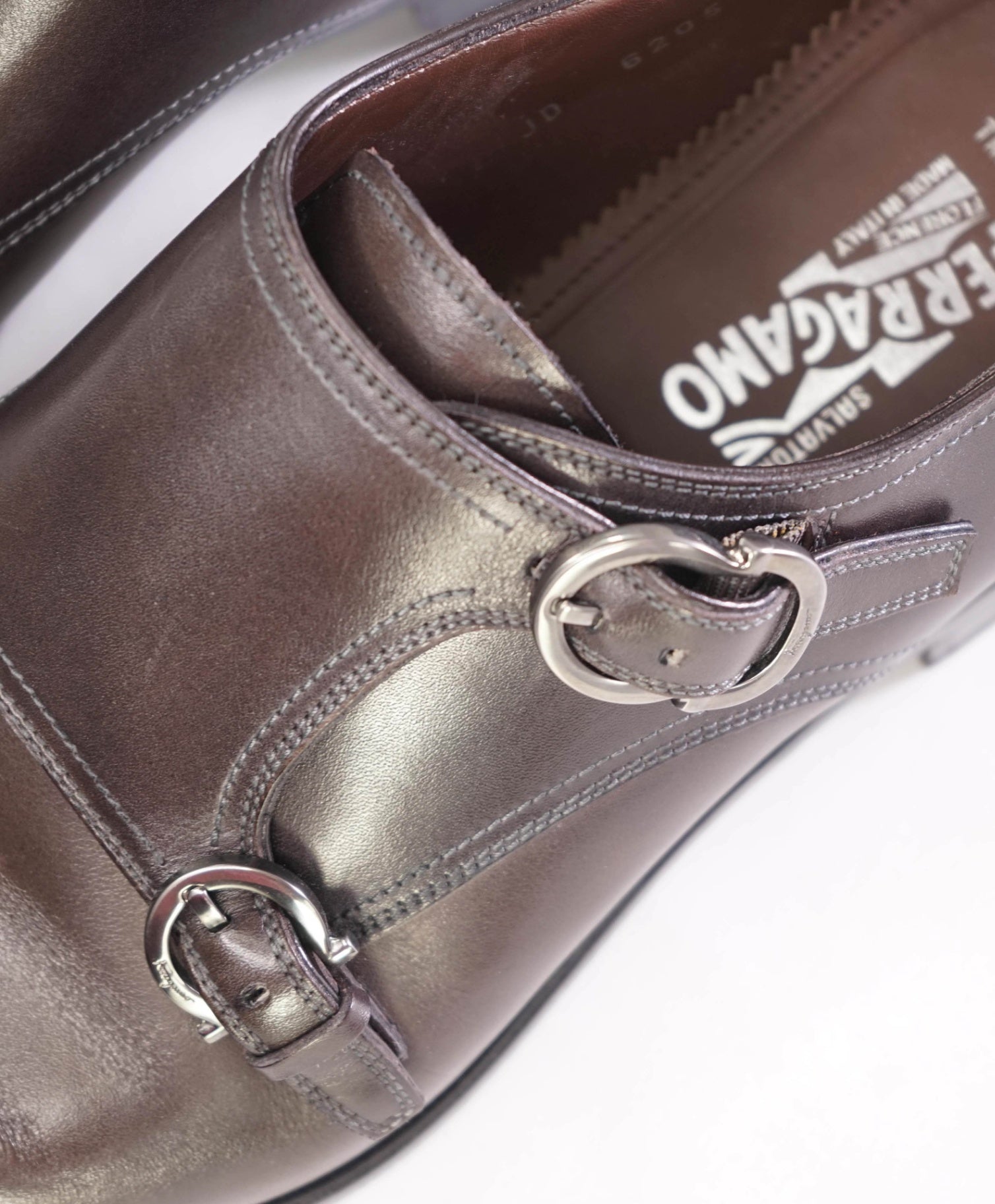 $1,295 Salvatore Ferragamo "TRAMEZZA" Stone Monk Strap Loafers 9.5 D