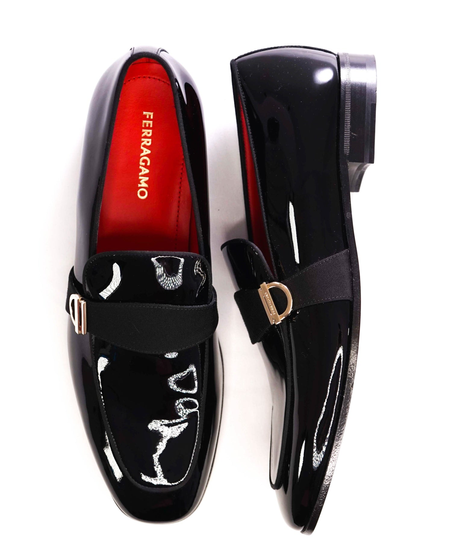 $1,050 Ferragamo Black Loafers Patent Leather Loafers 12 EE