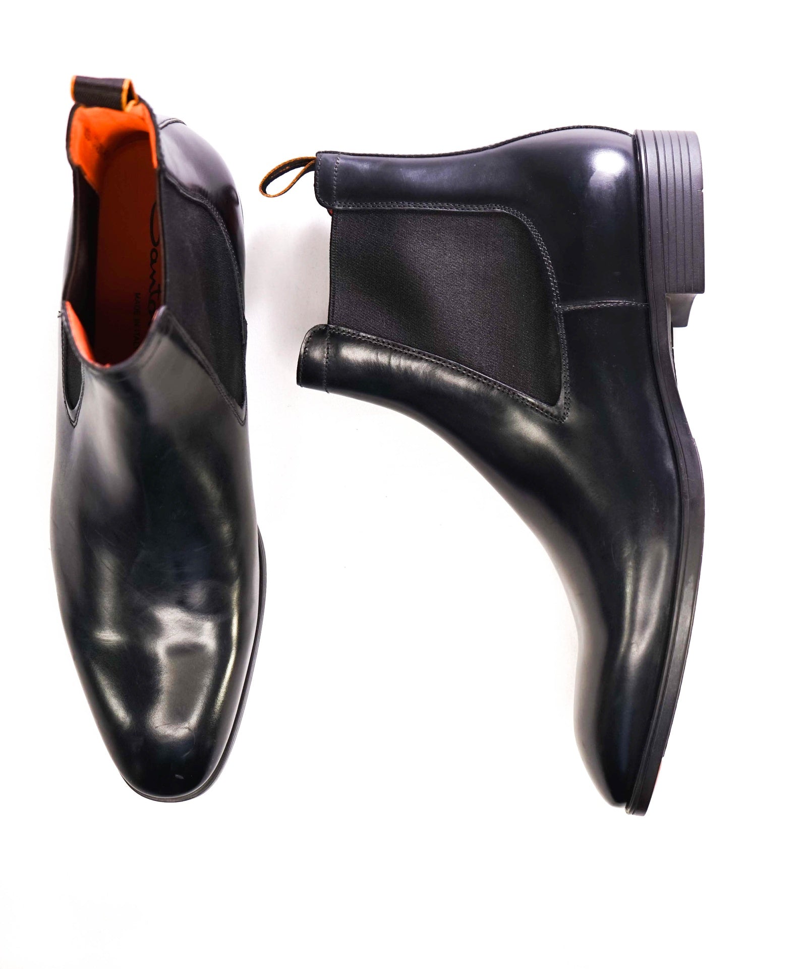 $1,095 SANTONI Black Ankle Boots Leather US 9.5 (UK8.5)