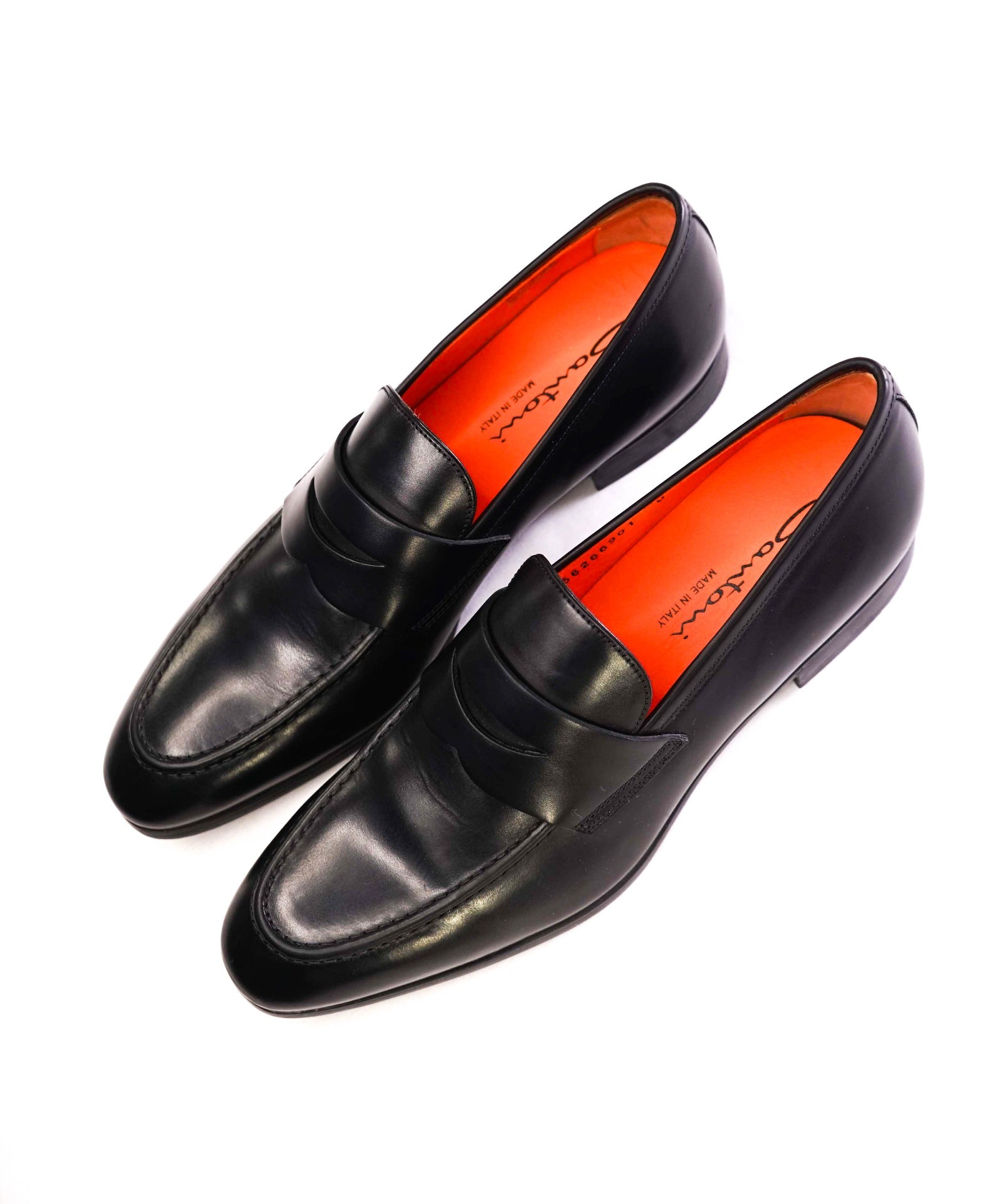 $800 Santoni Black Penny Loafers Leather Footwear US 7.5