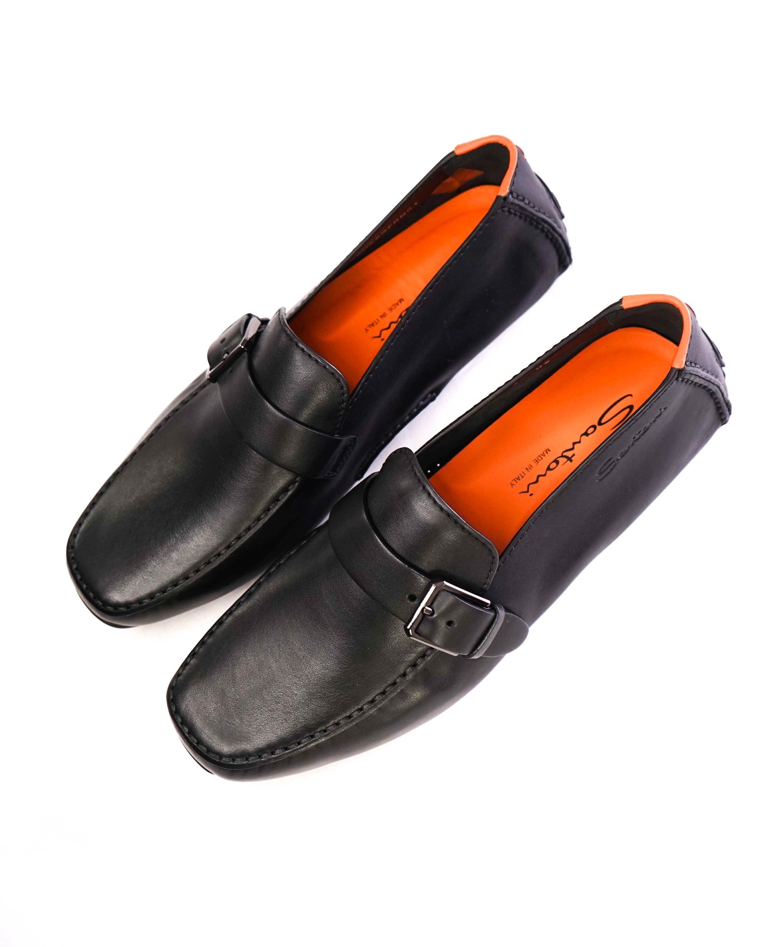 $750 SANTONI - Black Leather DOUBLE MONK Slip-On Loafers US 8 (7UK)