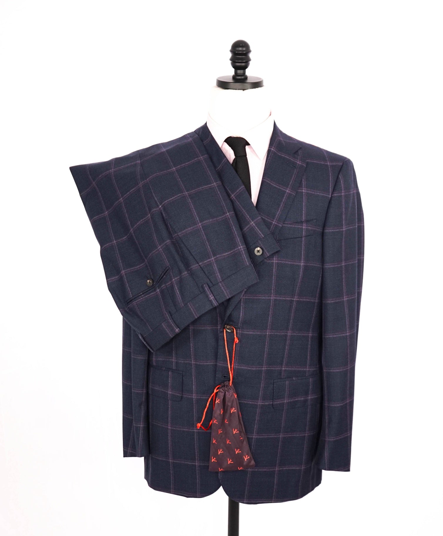 $5,750 ISAIA Navy/Pink Window Pane Check Wool Suit 38R