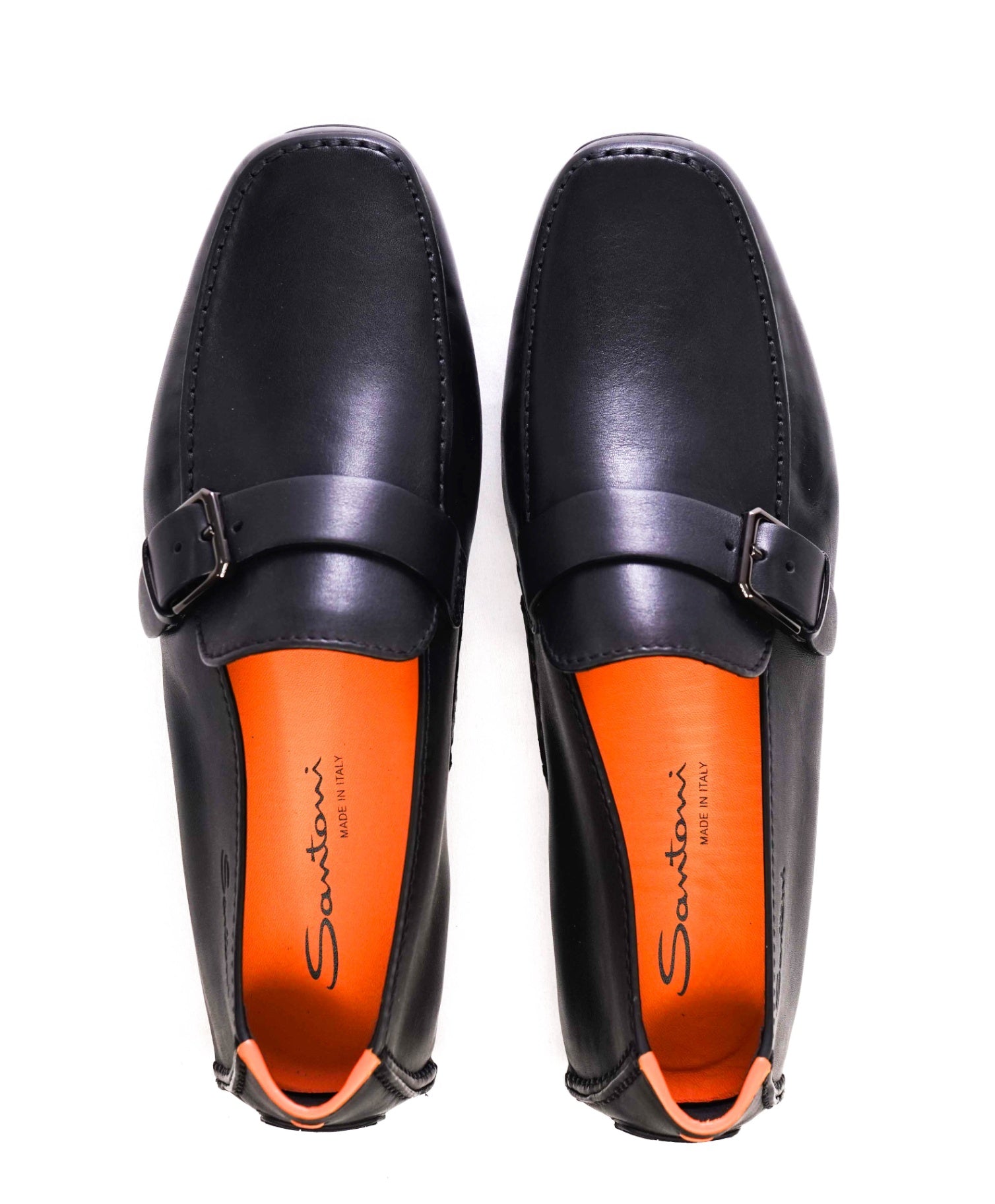 $750 SANTONI - Black Leather DOUBLE MONK Slip-On Loafers US 8 (7UK)