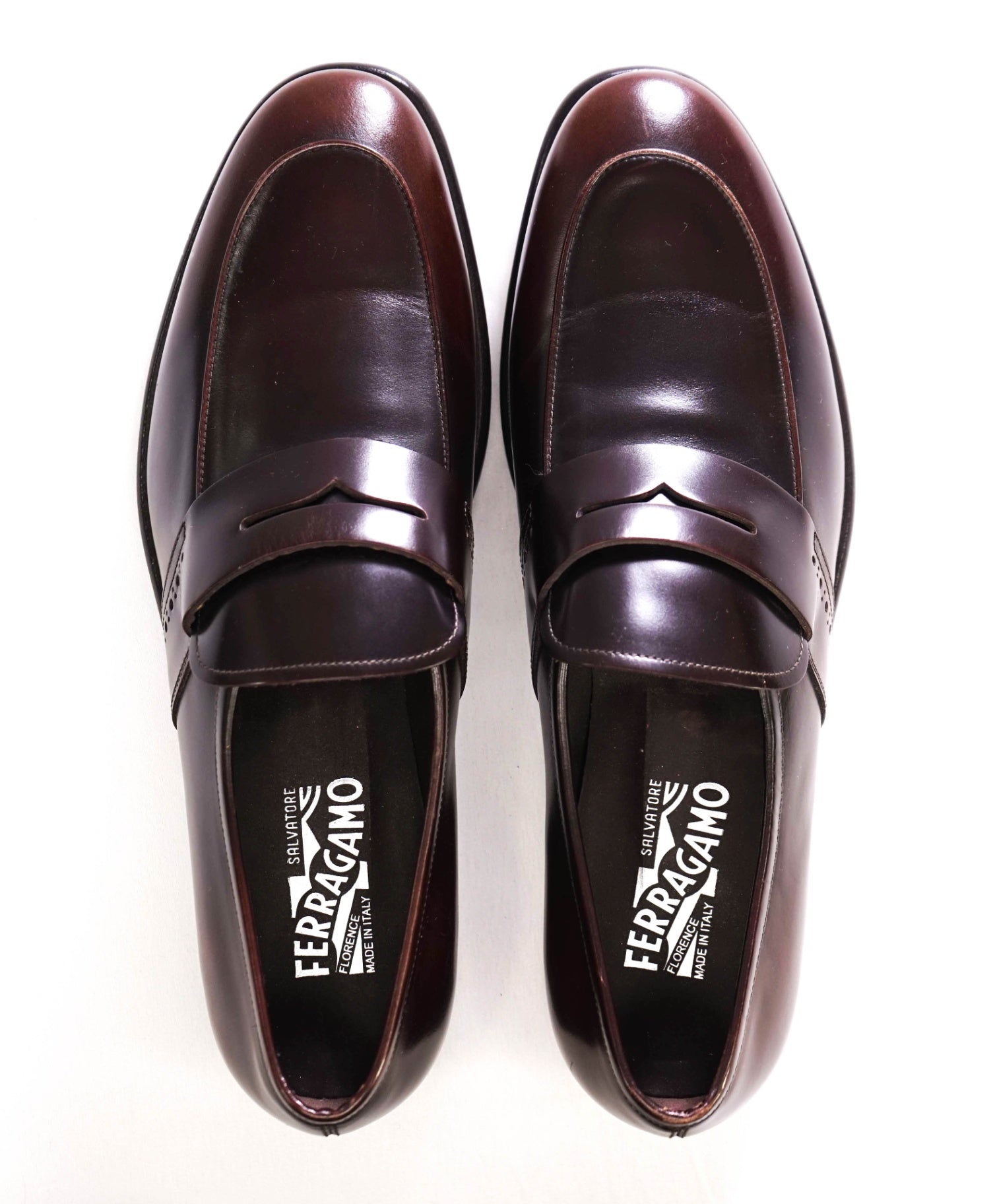 $850 Salvatore Ferragamo Dark Brown Leather Penny Loafers 12 D