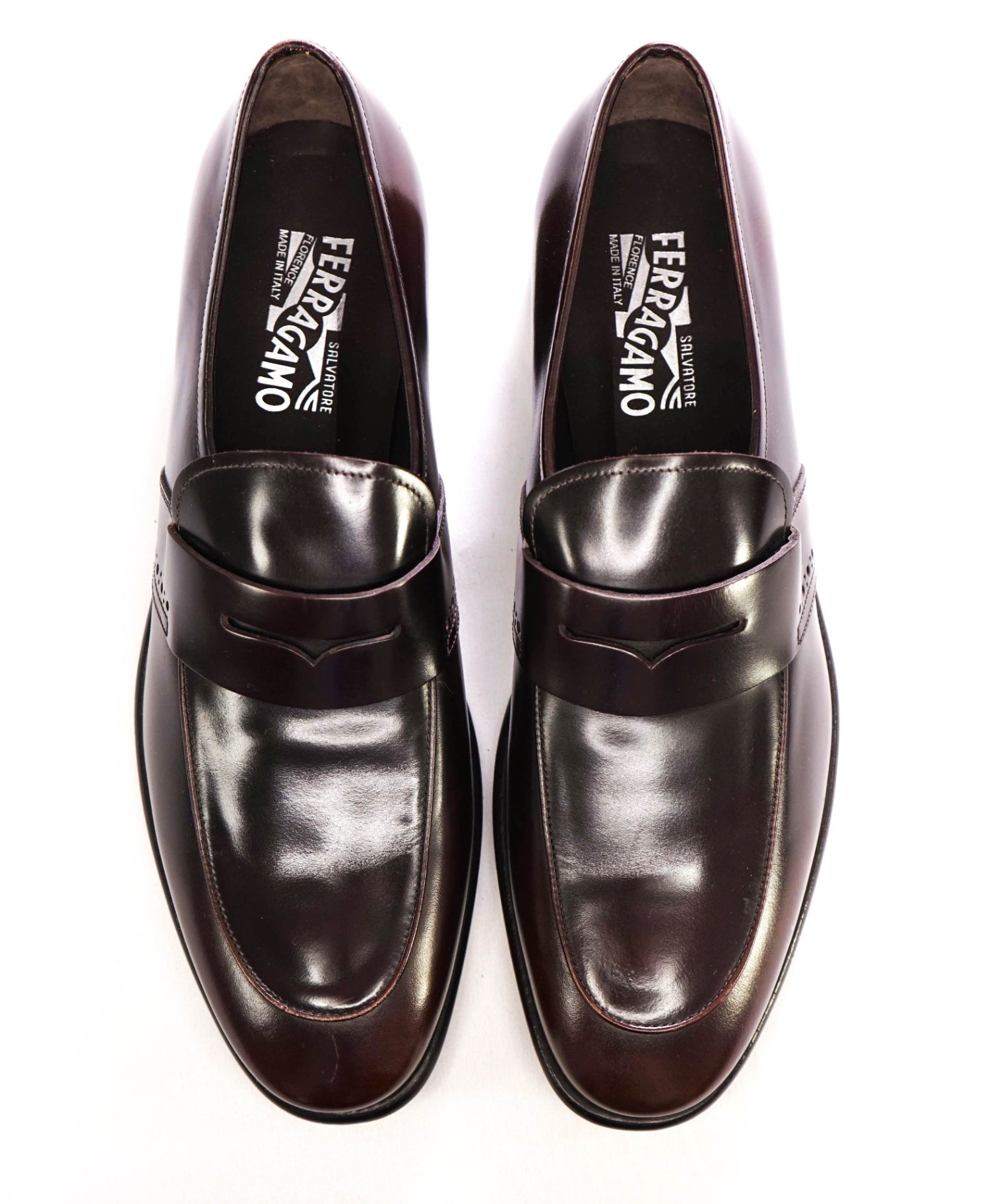 $850 Salvatore Ferragamo Dark Brown Leather Penny Loafers 12 D