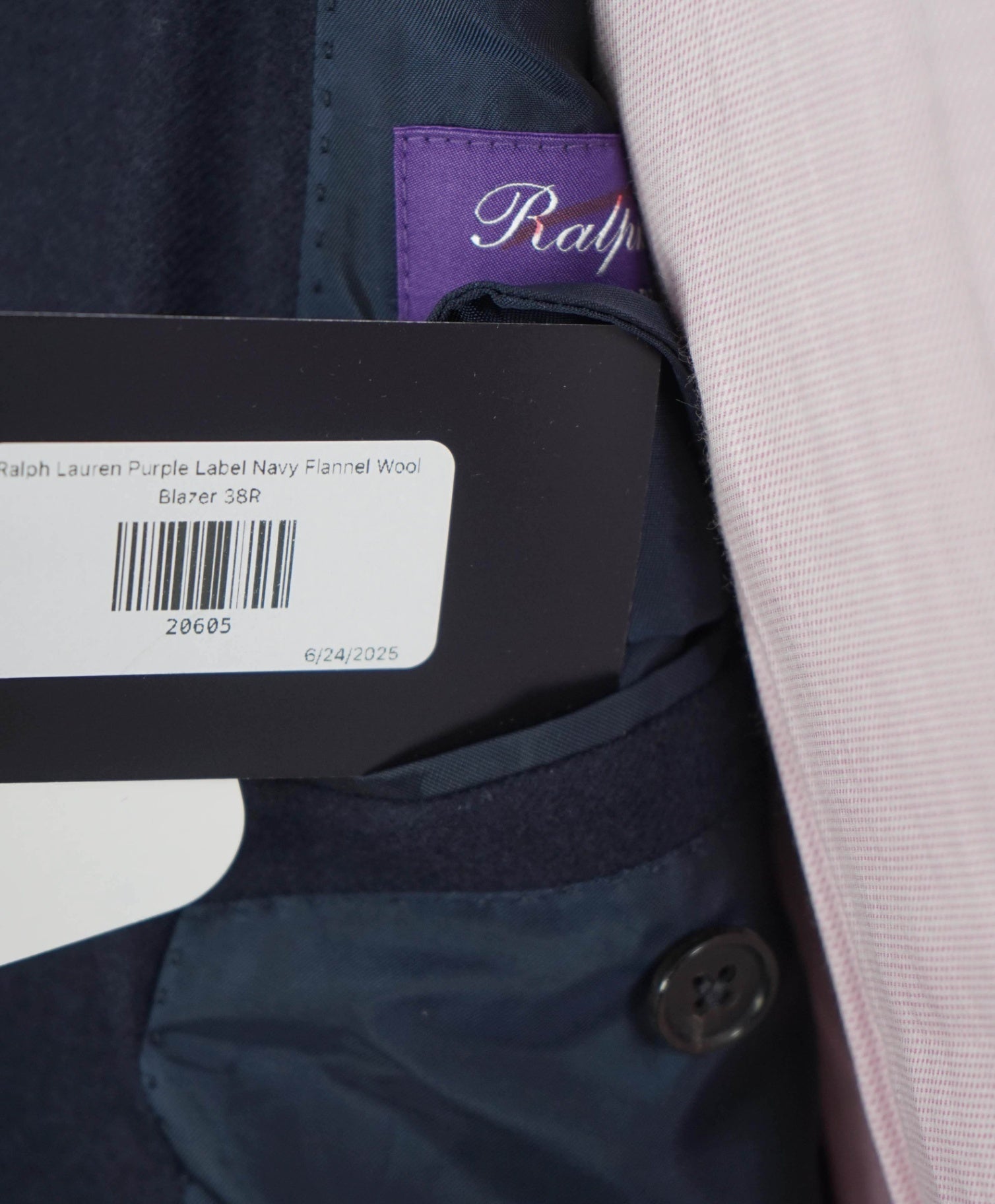$2,895 Ralph Lauren Purple Label Navy Flannel Wool Blazer 38R