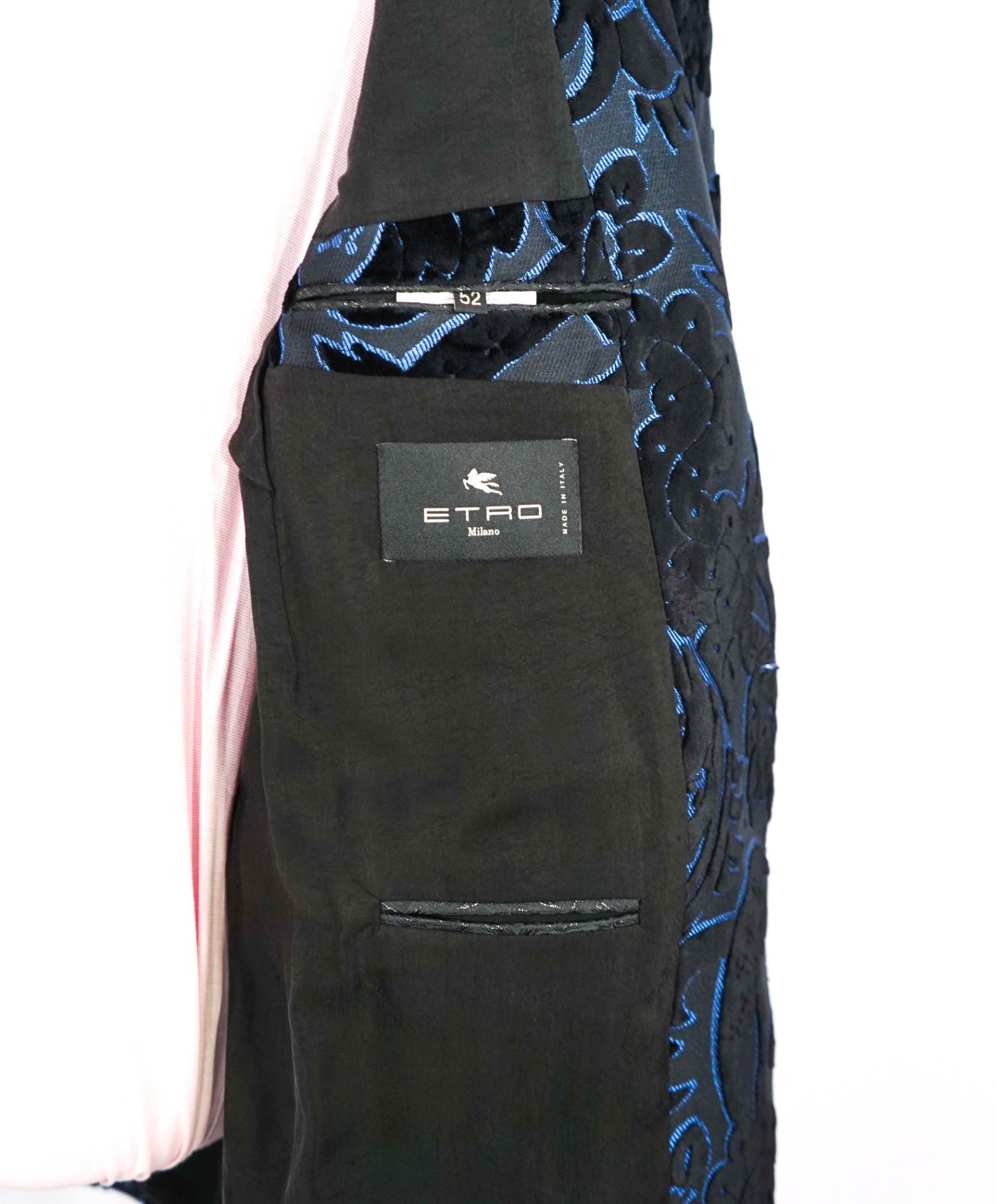 $2,695 ETRO Jaquard Black/Blue Floral Tuxedo Jacket Blazer 42