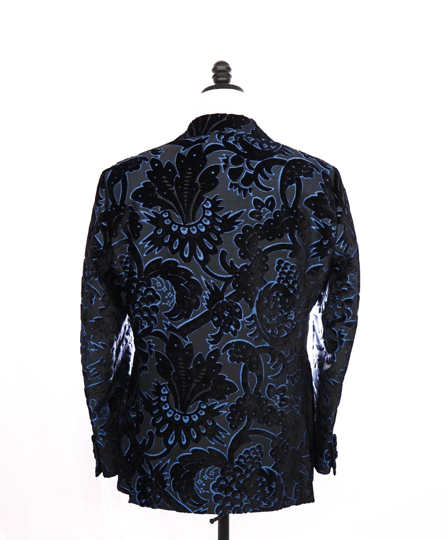 $2,695 ETRO Jaquard Black/Blue Floral Tuxedo Jacket Blazer 42