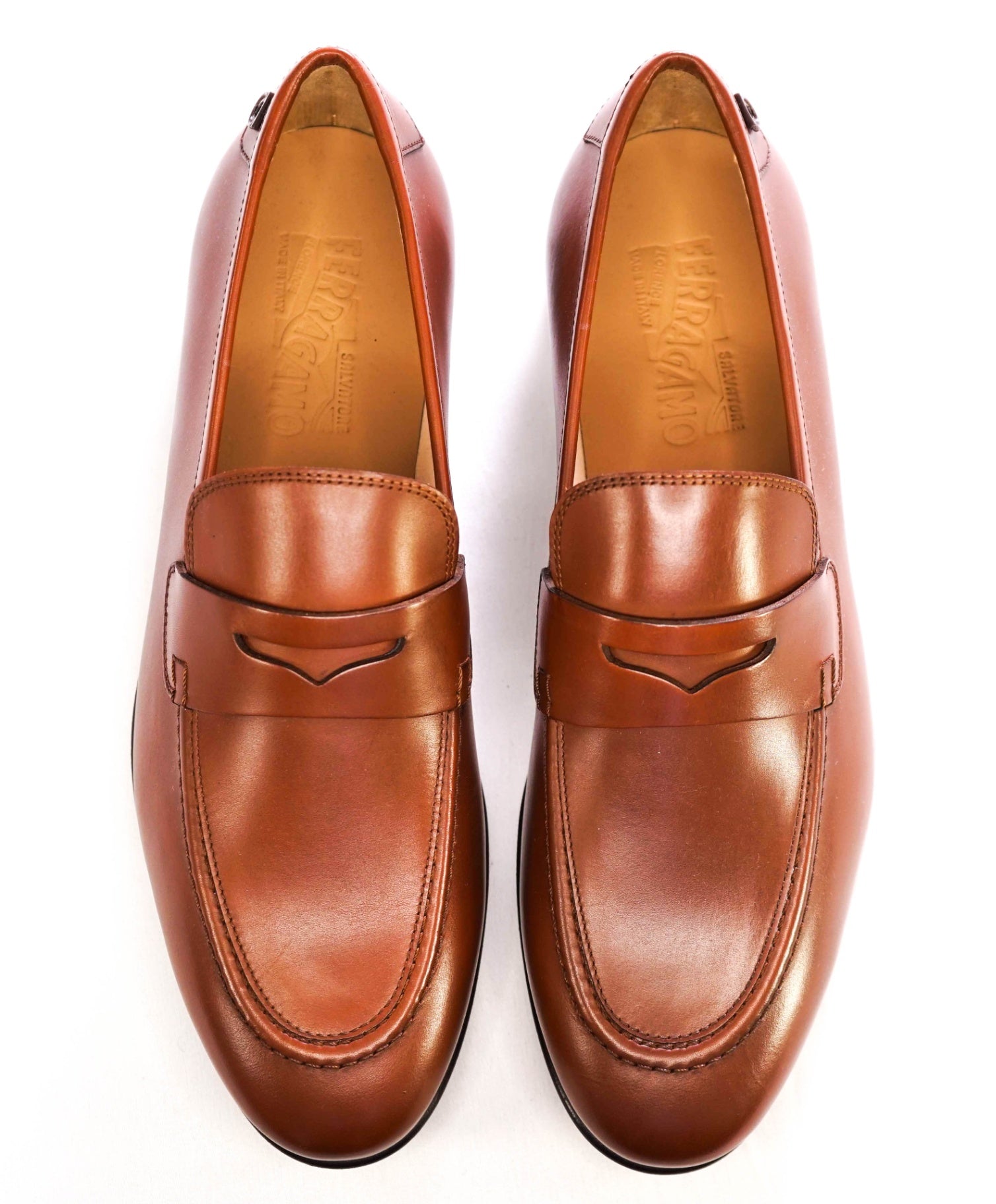 $895 SALVATORE FERRAGAMO - “GOYA" Brown Gancini Loafers 10 EE