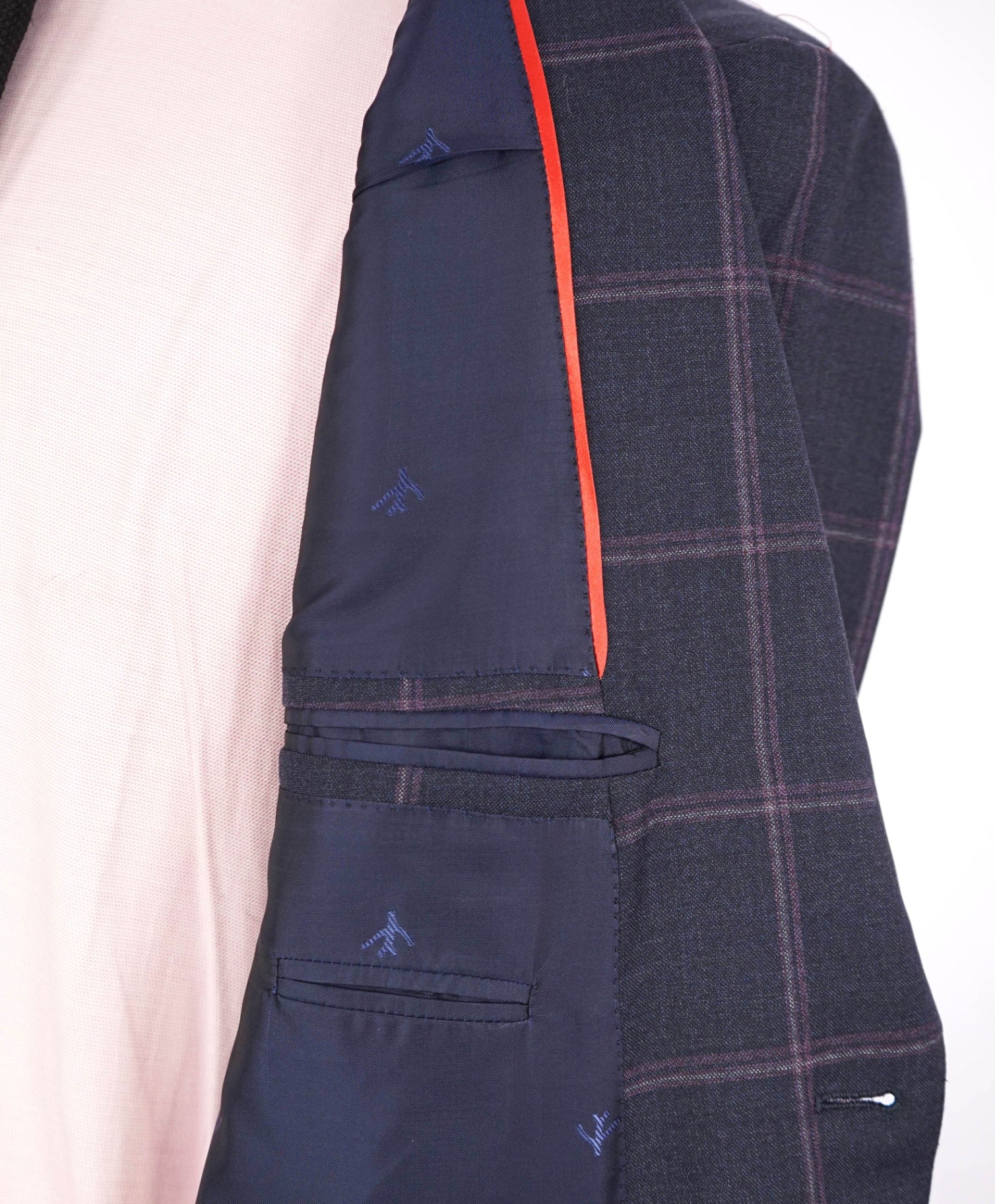 $5,750 ISAIA Navy/Pink Window Pane Check Wool Suit 38R