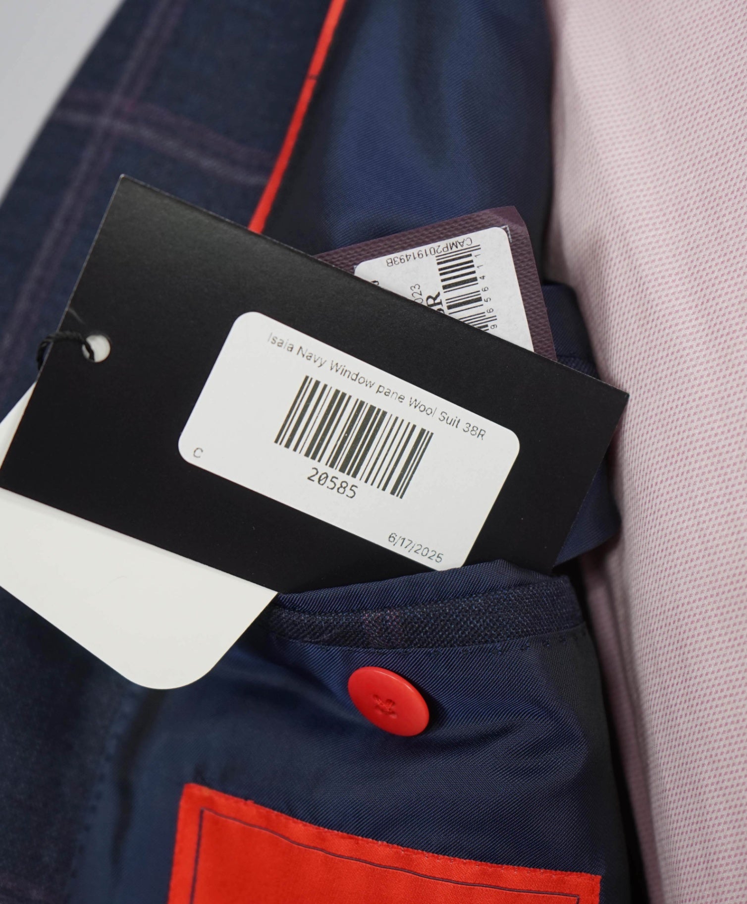 $5,750 ISAIA Navy/Pink Window Pane Check Wool Suit 38R