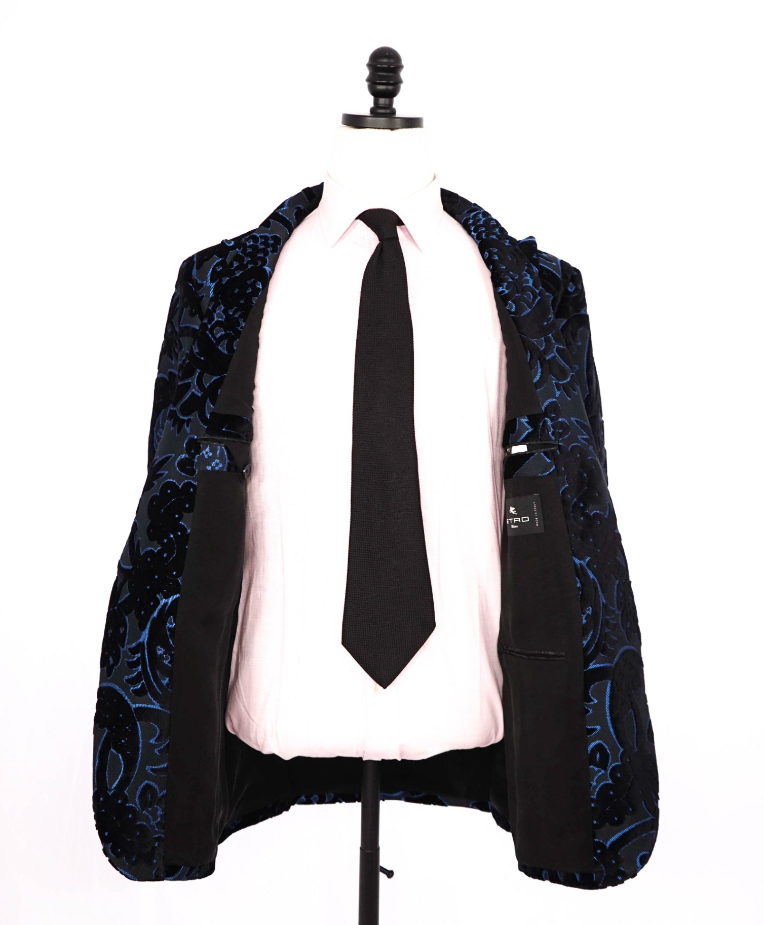 $2,695 ETRO Jaquard Black/Blue Floral Tuxedo Jacket Blazer 42
