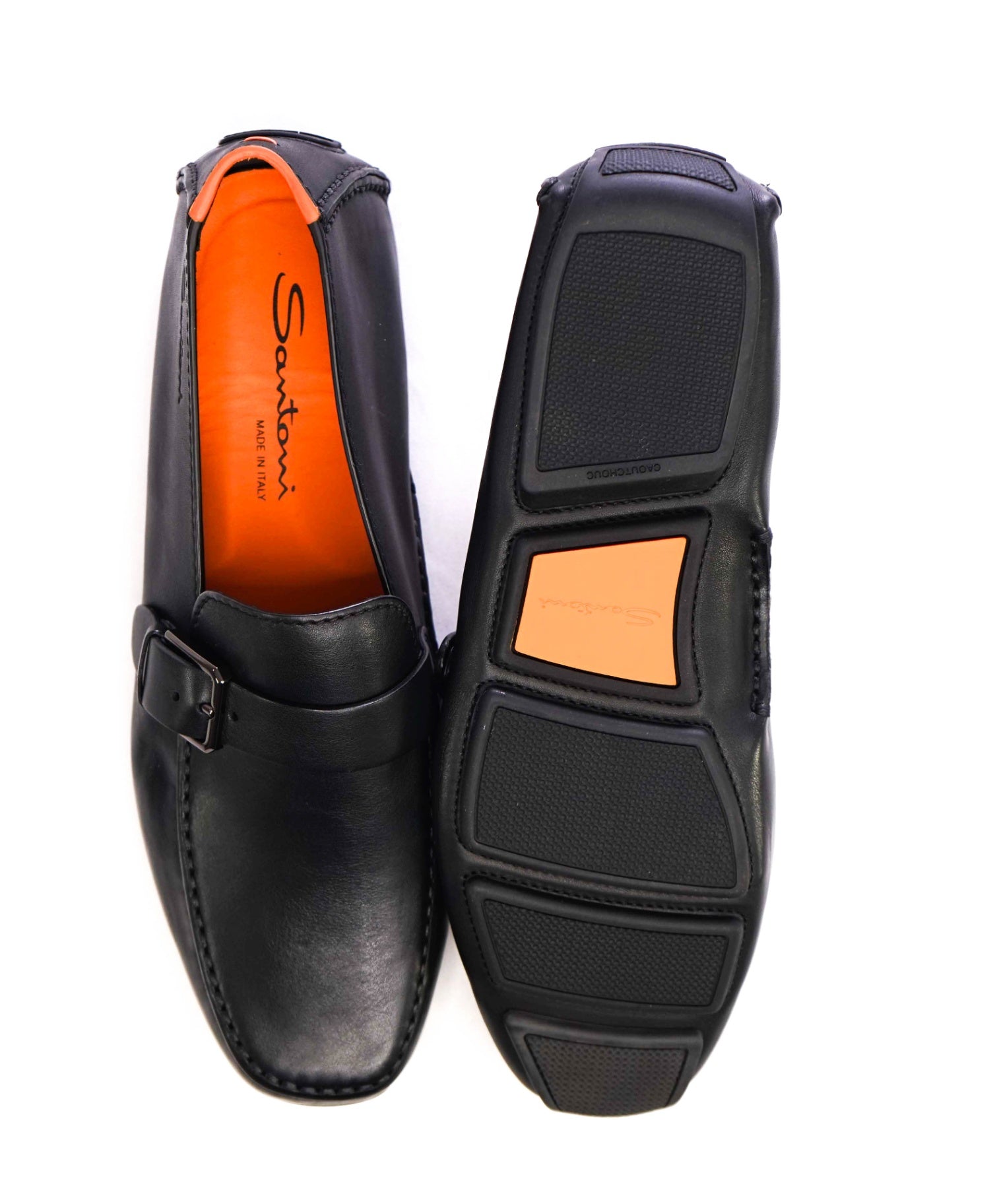 $750 SANTONI - Black Leather DOUBLE MONK Slip-On Loafers US 8 (7UK)