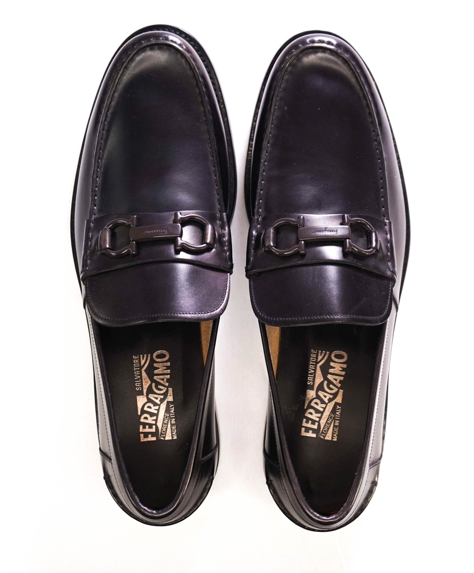 $850 Salvatore Ferragamo Black LUG SOLE Leather Loafers 13 D