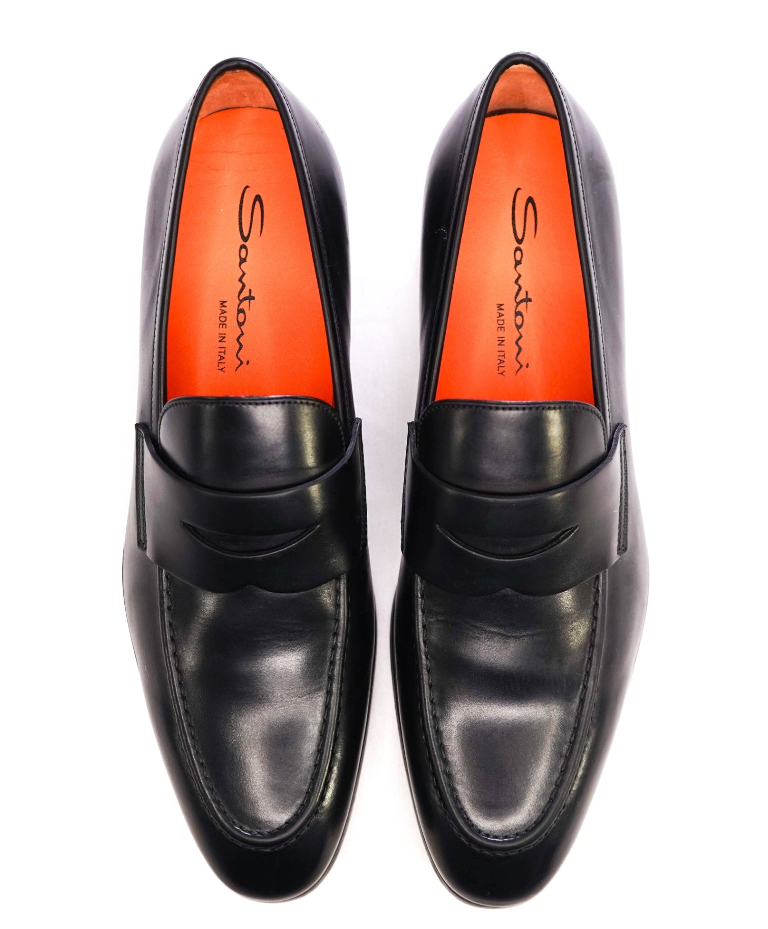 $800 Santoni Black Penny Loafers Leather Footwear US 7.5