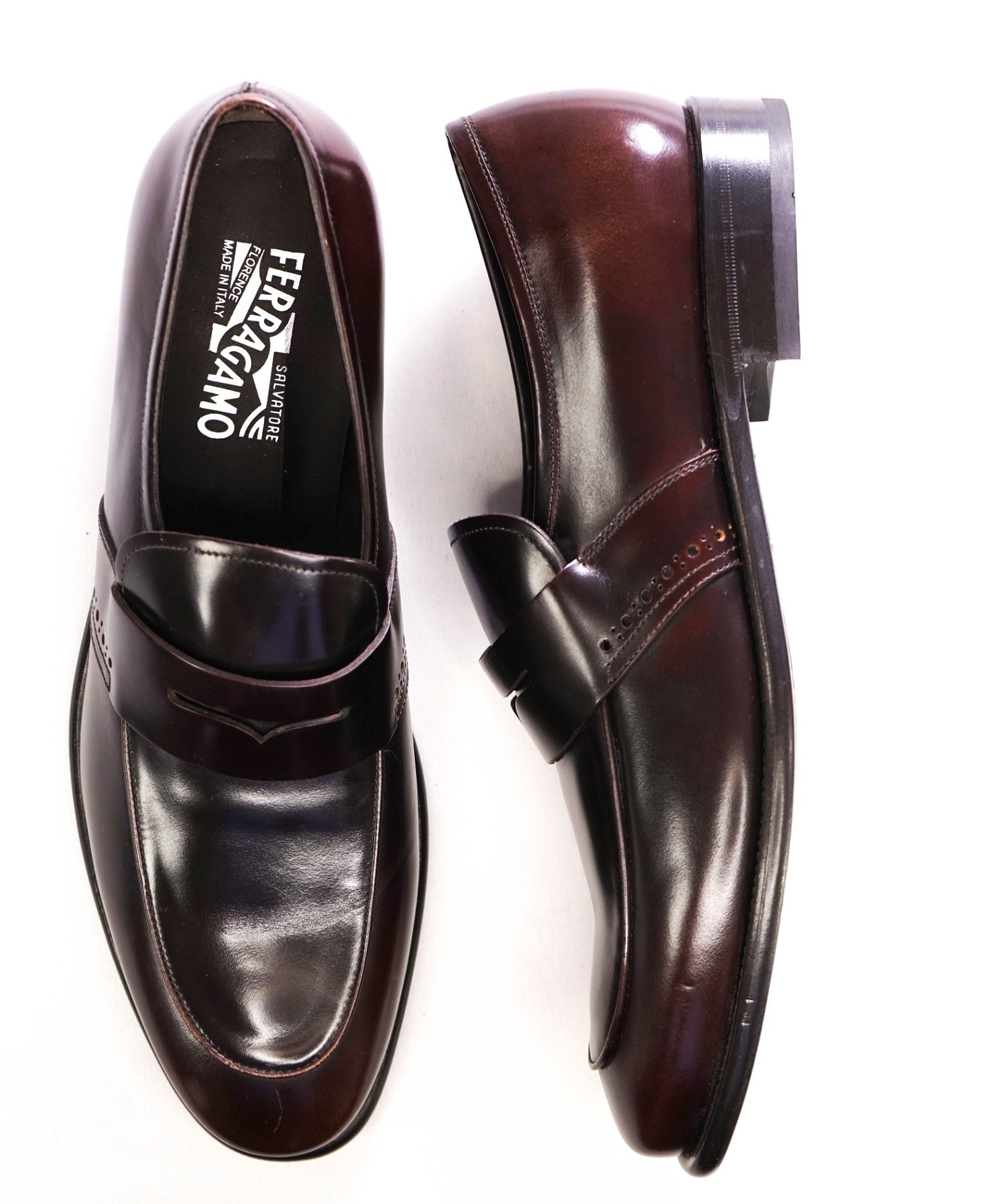 $850 Salvatore Ferragamo Dark Brown Leather Penny Loafers 12 D