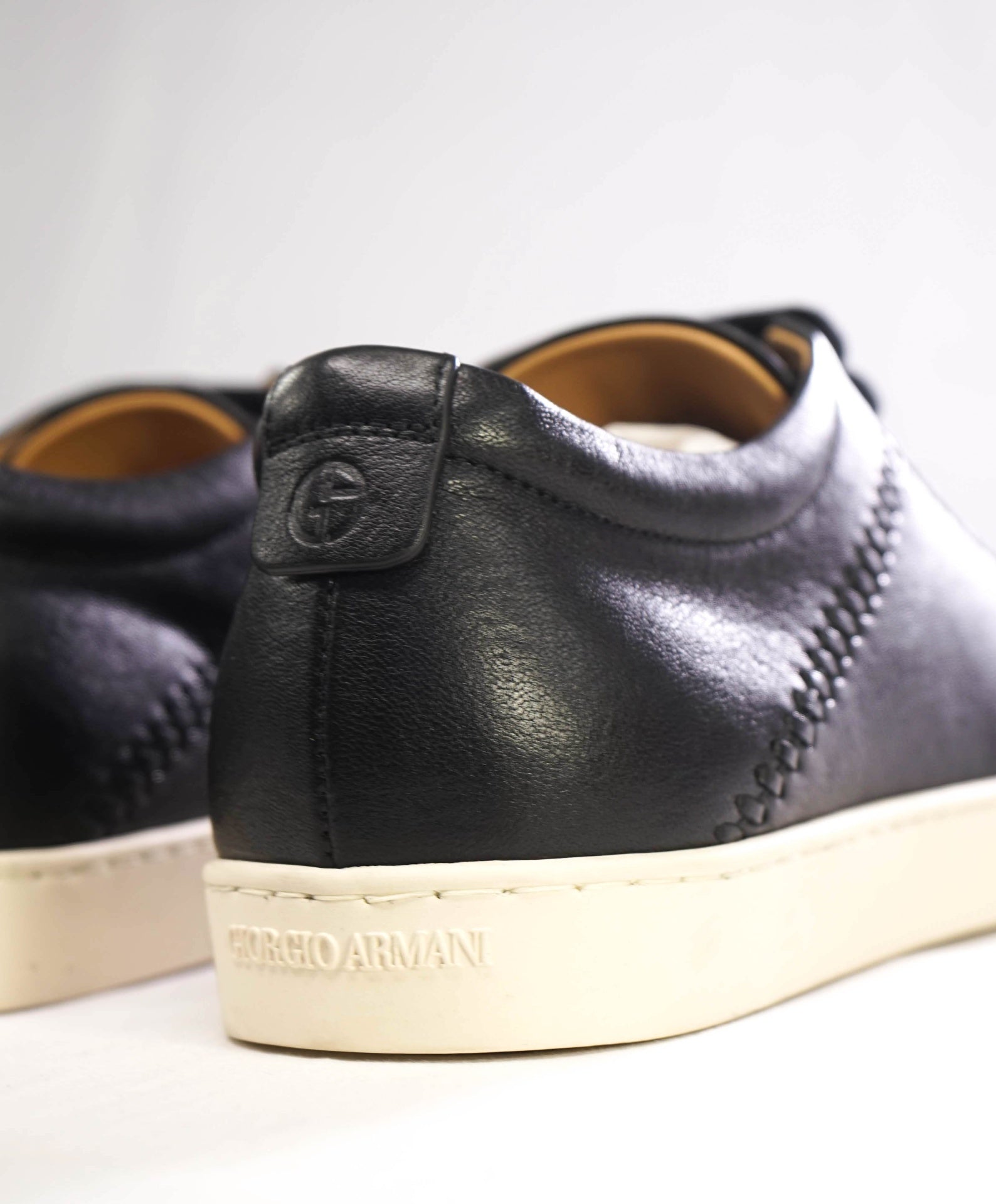 $1,050 Giorgio Armani Black Braided Leather Sneakers 8 US (7 UK)