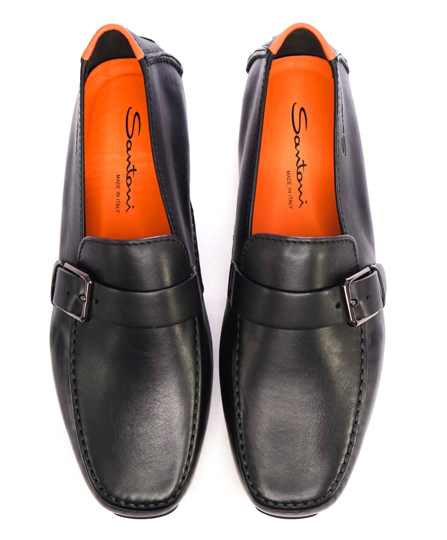 $750 SANTONI - Black Leather DOUBLE MONK Slip-On Loafers US 8 (7UK)