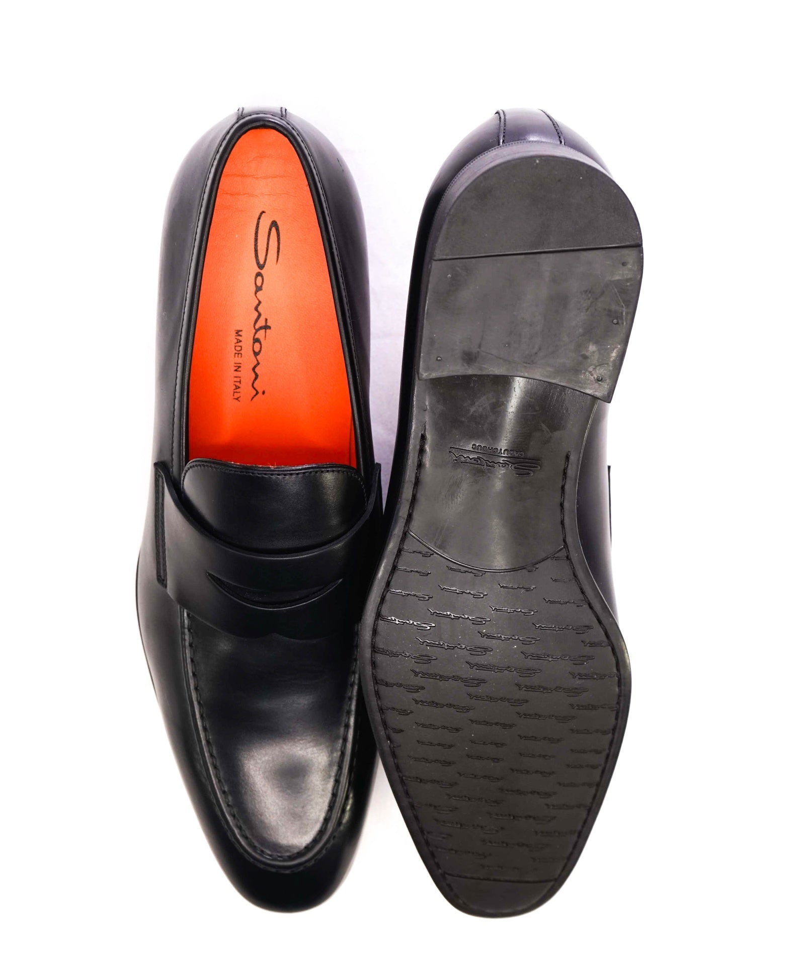 $800 Santoni Black Penny Loafers Leather Footwear US 7.5