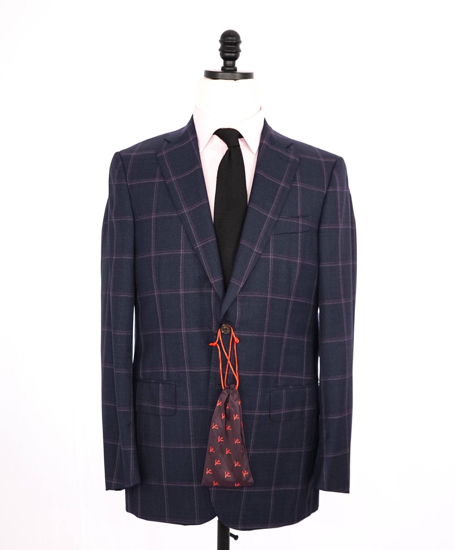 $5,750 ISAIA Navy/Pink Window Pane Check Wool Suit 38R
