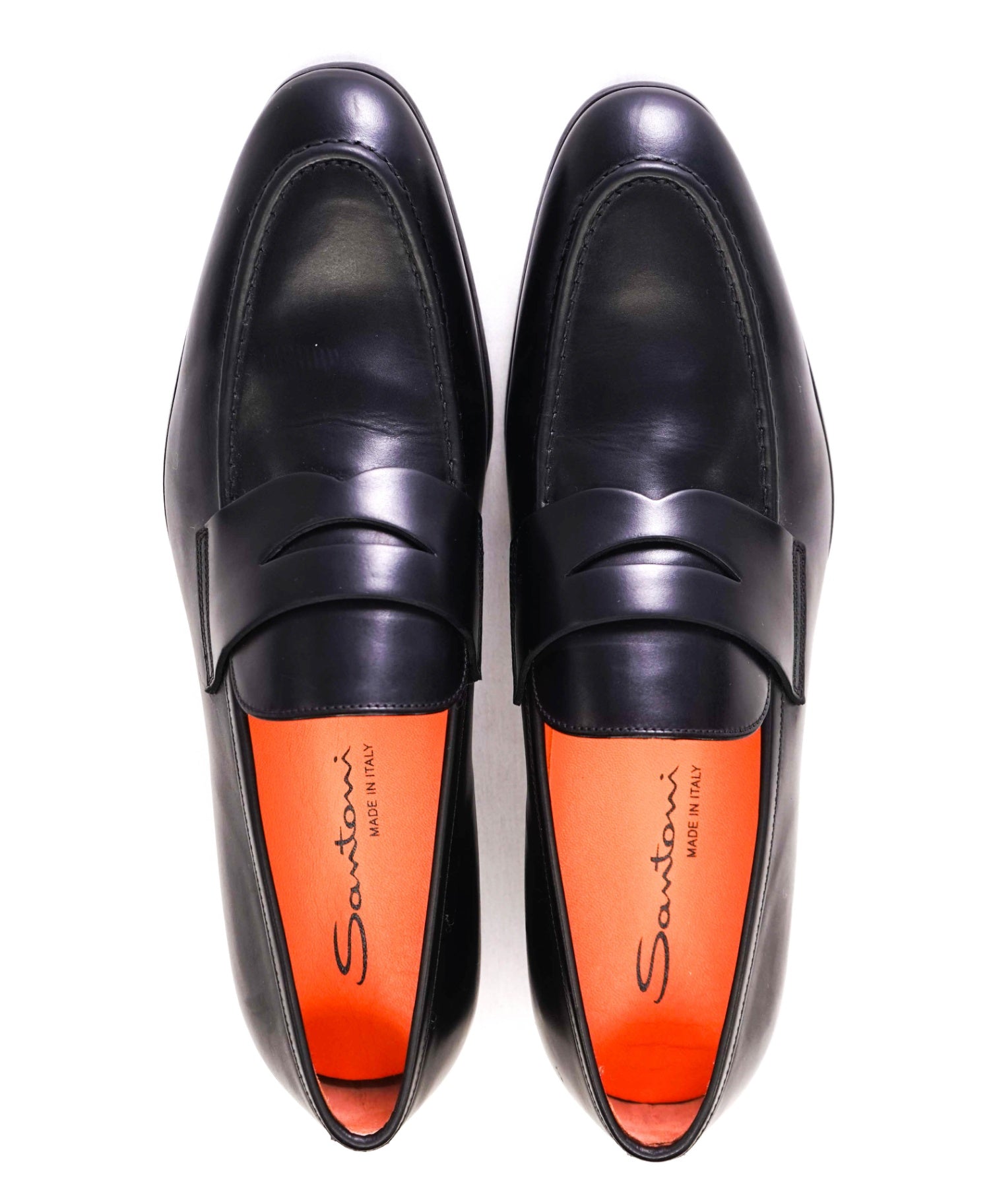 $800 Santoni Black Penny Loafers Leather Footwear US 7.5
