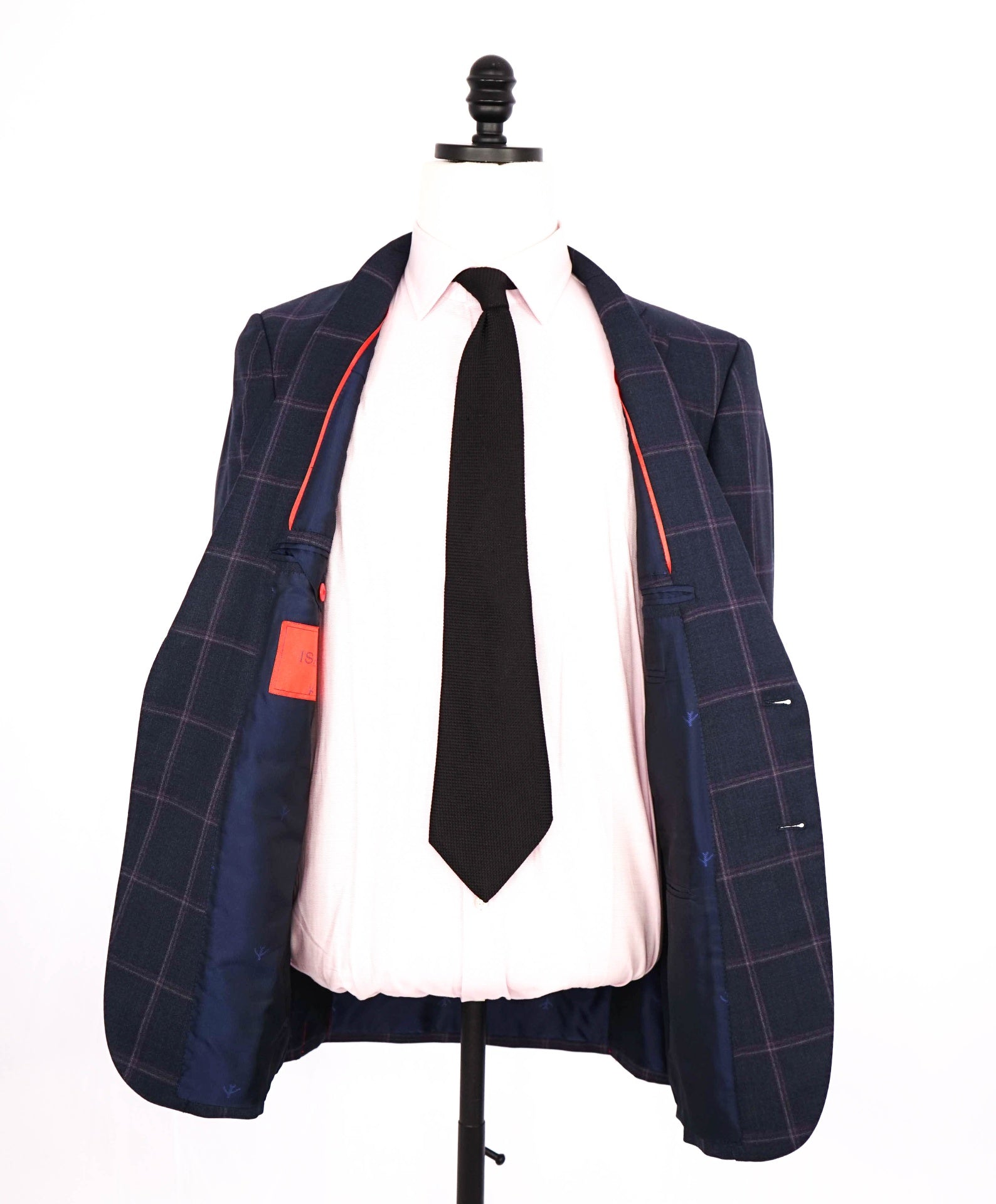 $5,750 ISAIA Navy/Pink Window Pane Check Wool Suit 38R