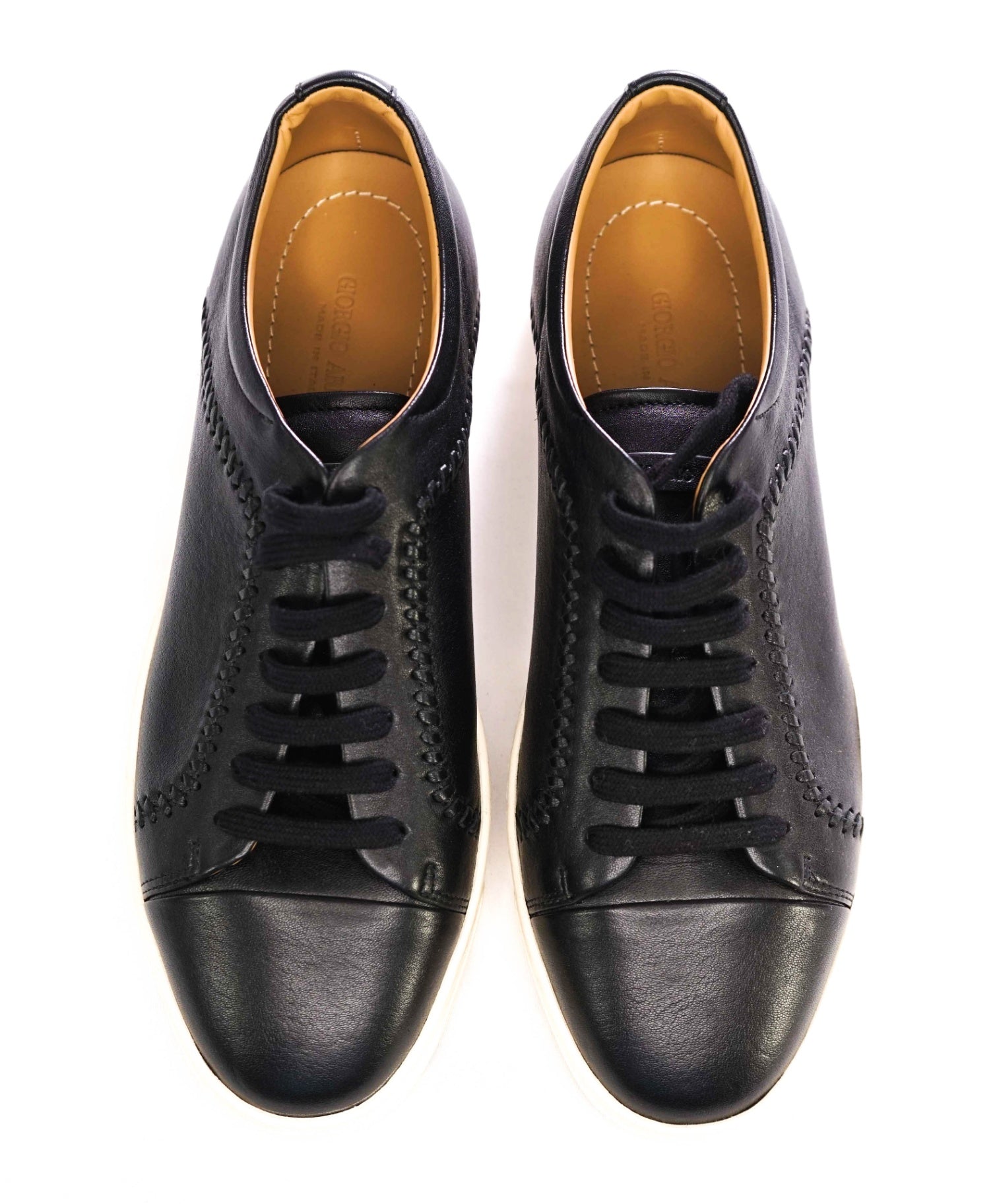 $1,050 Giorgio Armani Black Braided Leather Sneakers 8 US (7 UK)