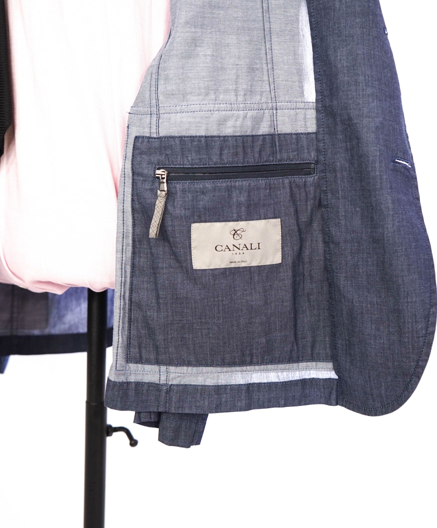 $1,550 Canali Safari Style Solid Blue Denim Jacket Blazer 42