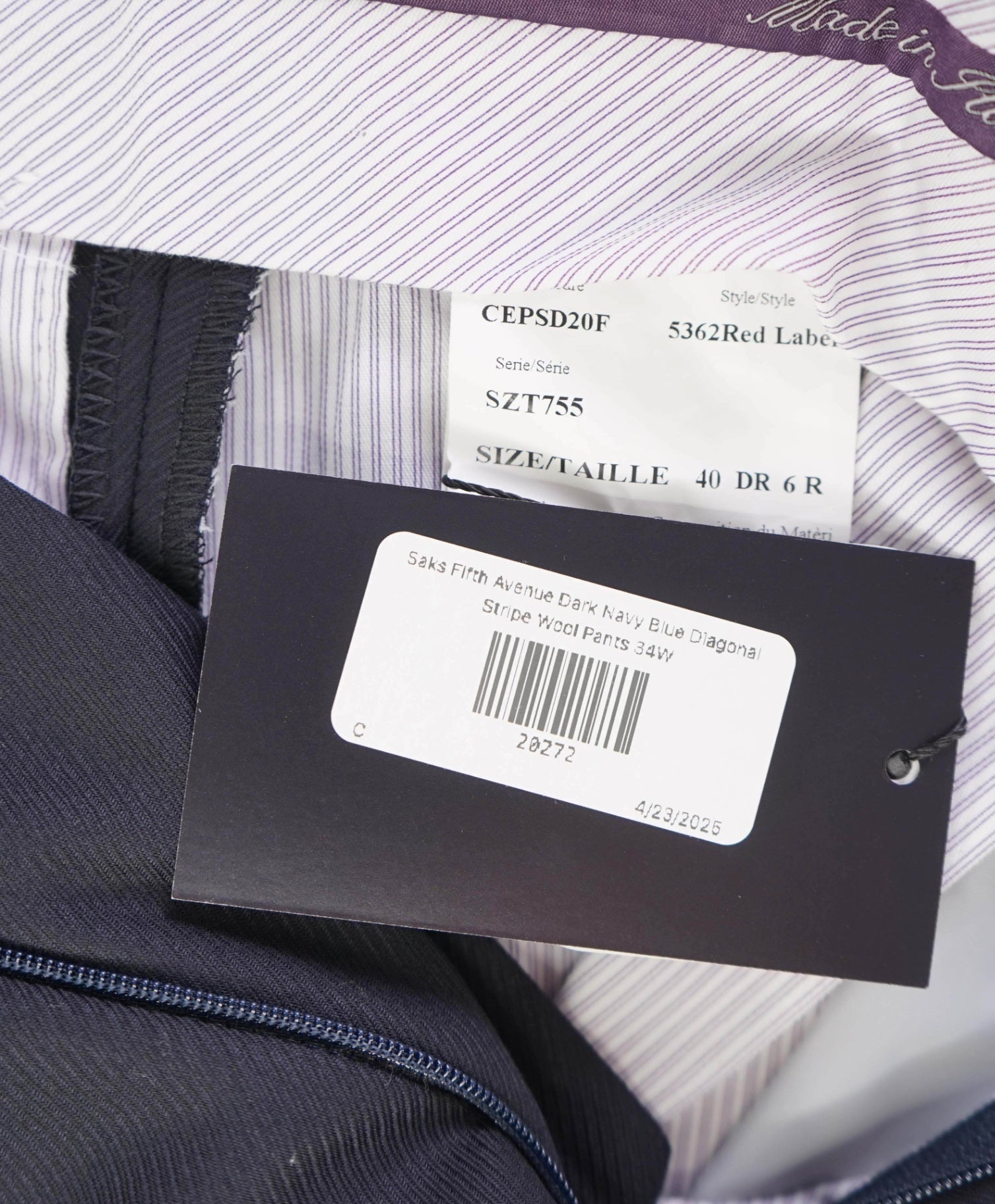 $400 Saks Fifth Avenue Dark Navy Blue Twill Wool Pants 34W