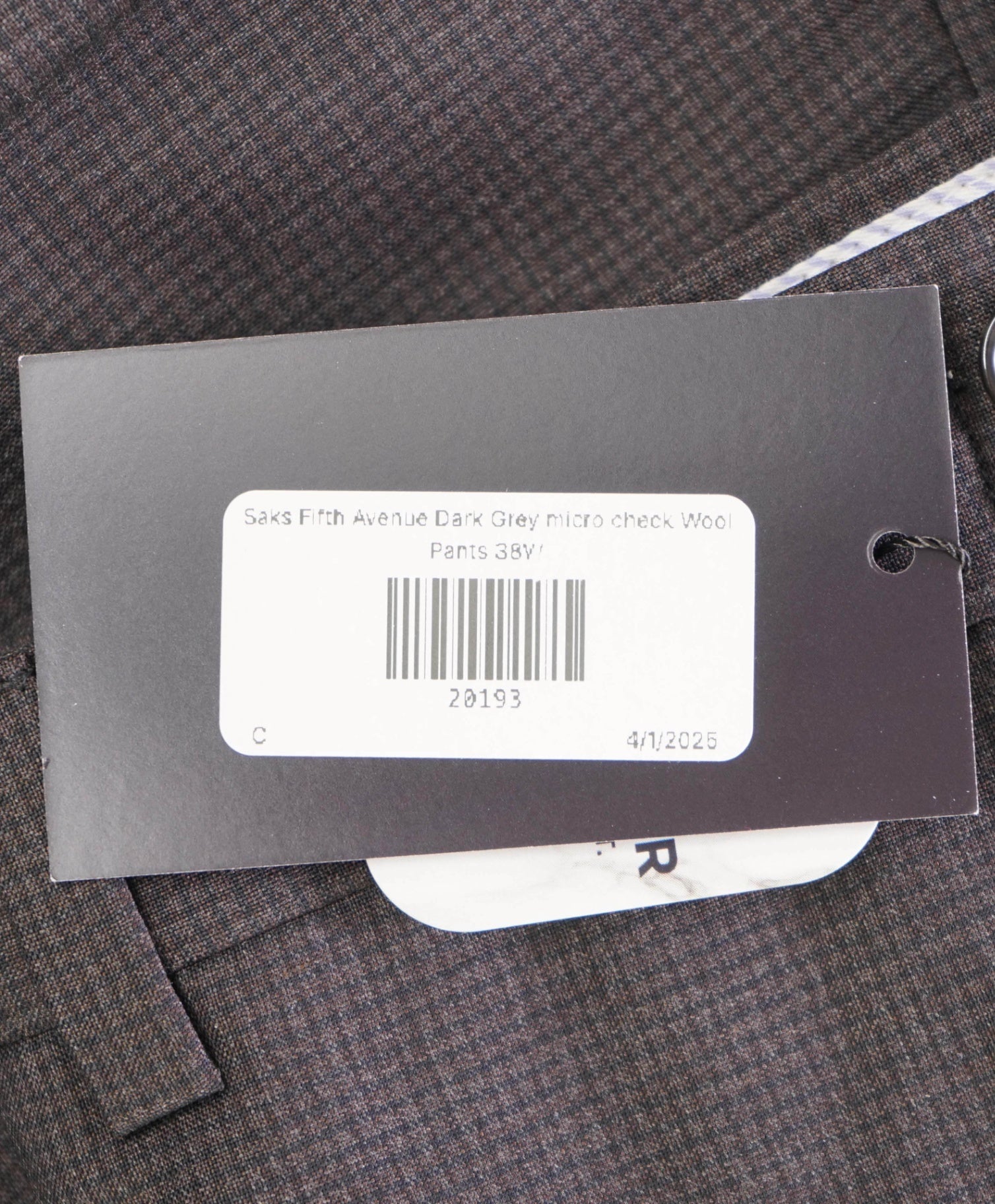 $400 Saks Fifth Avenue Dark Grey micro check Wool Pants 38W