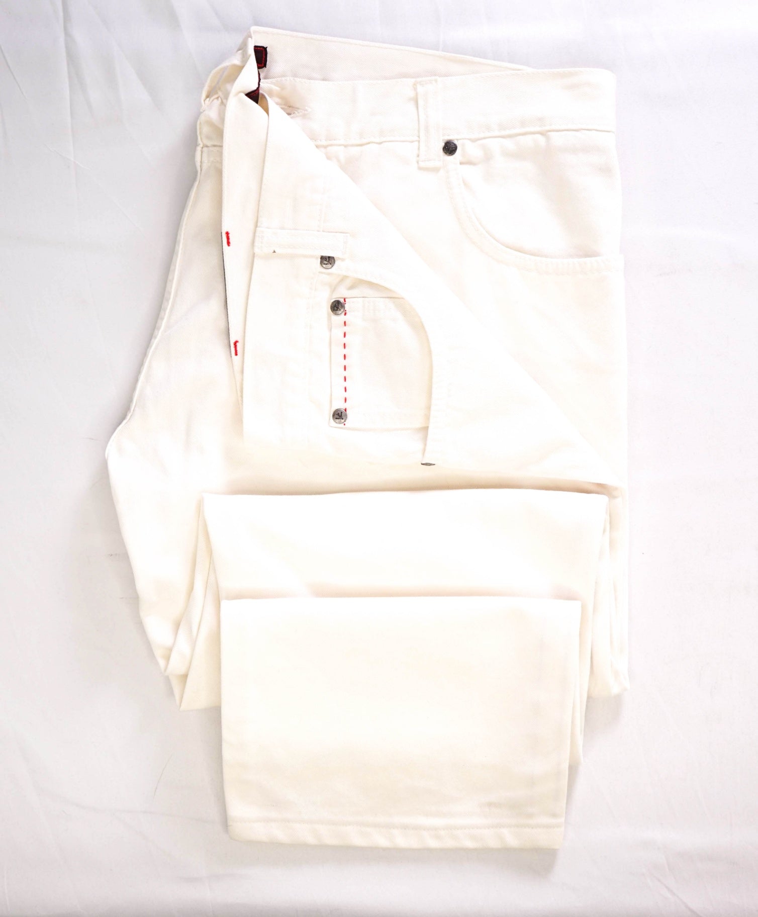 $595 ISAIA Solid White Denim LOGO Pants 39W