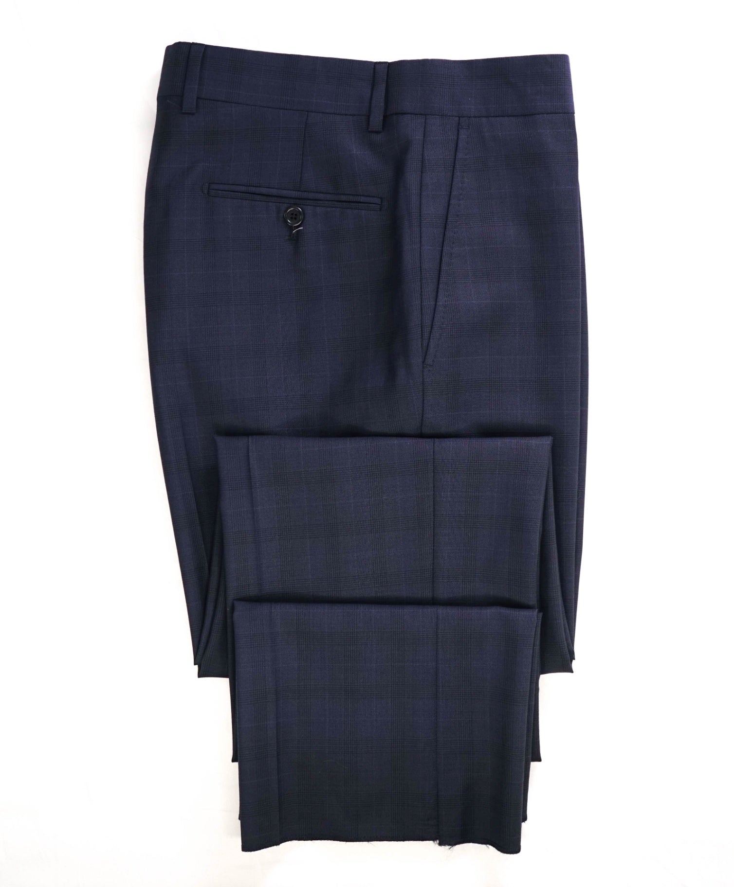 $400 Saks Fifth Avenue Navy Blue Plaid Wool Pants 34W