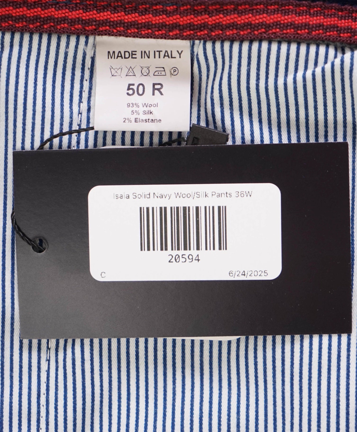 $795 ISAIA - Blue Wool/Silk DRAWSTRING Zip Logo Dress Pants - 36W
