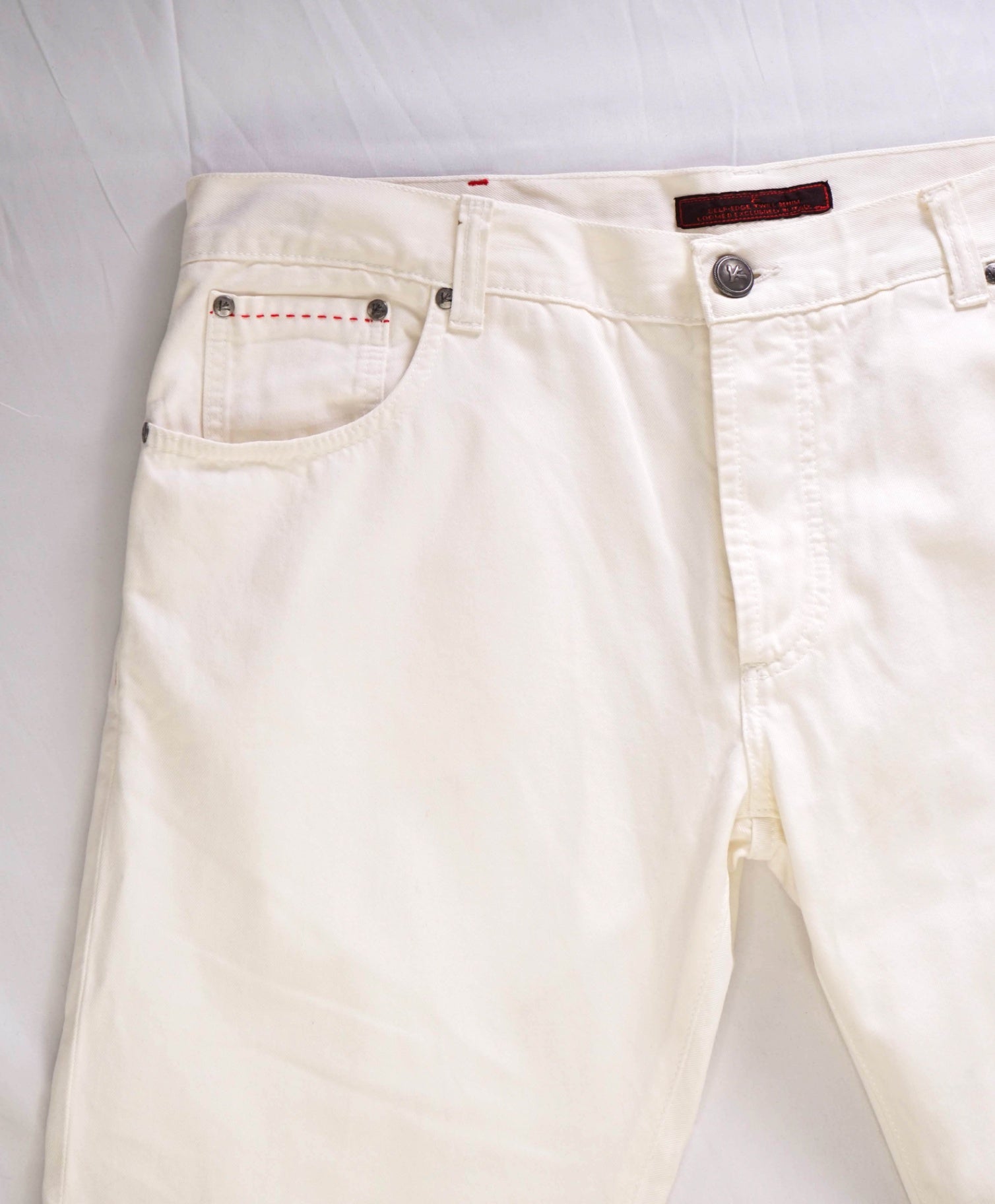 $595 ISAIA Solid White Denim LOGO Pants 39W