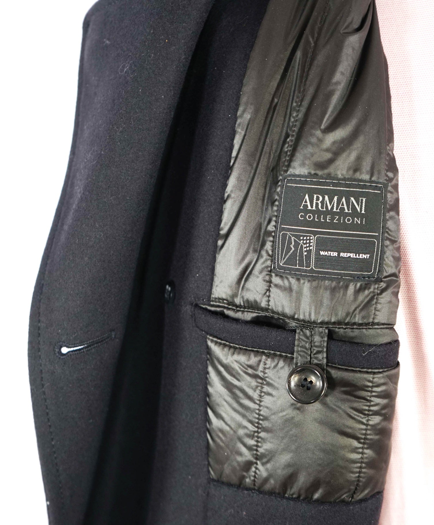 $1,895 Armani Collezioni Navy Water Repellent FUR Wool/Cashmere Coat 42R
