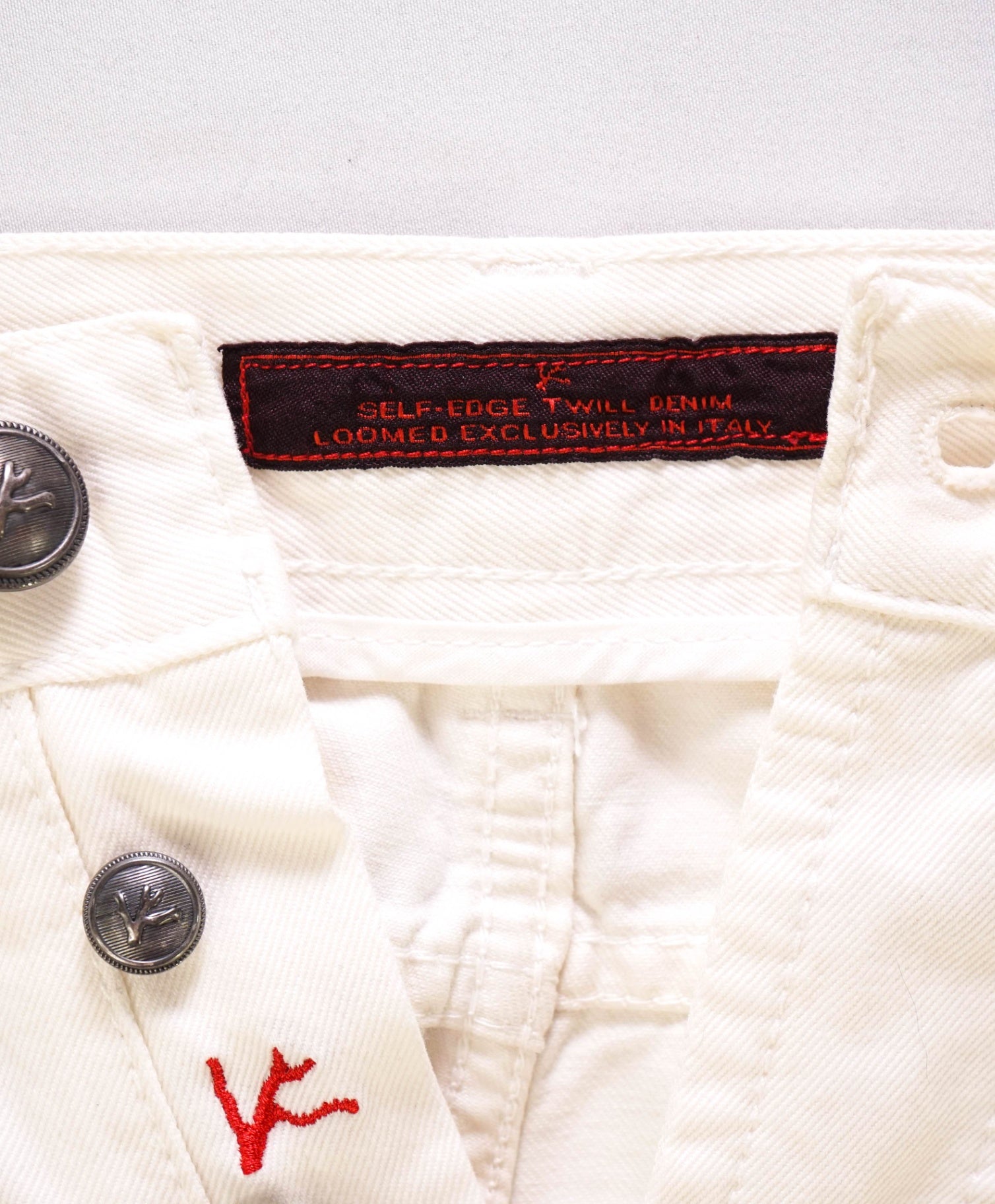$595 ISAIA Solid White Denim LOGO Pants 39W