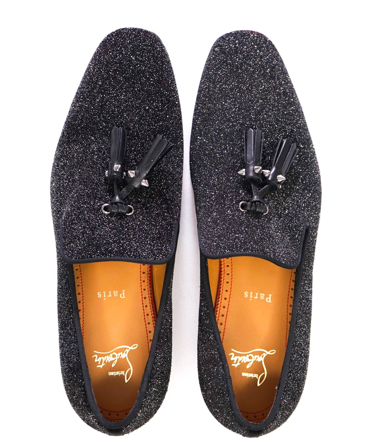 $1,250 CHRISTIAN LOUBOUTIN - * Colonnaki* Glitter Spiked Tassel Loafers US 7.5 (40.5EU)