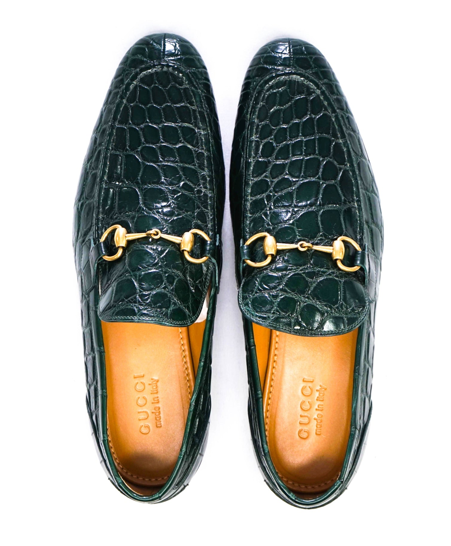 $4,470 GUCCI "JORDAAN" Crocodile Skin Green Loafers US 11 (10.5G)