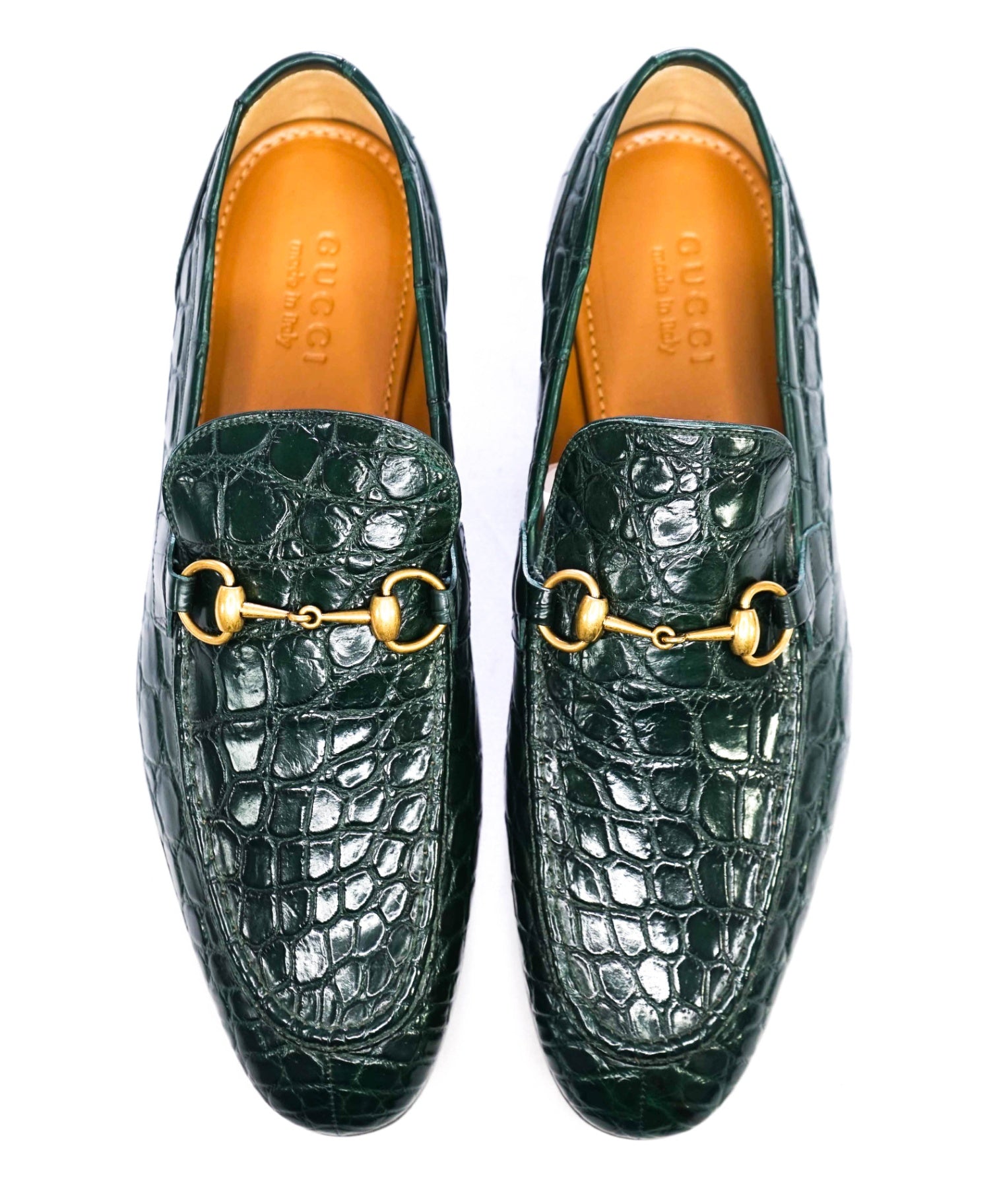 $4,470 GUCCI "JORDAAN" Crocodile Skin Green Loafers US 11 (10.5G)