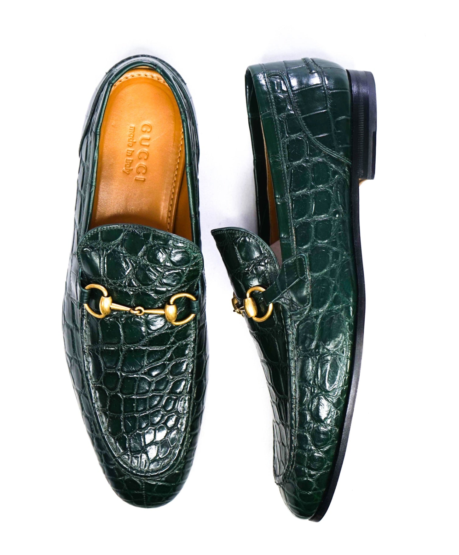 $4,470 GUCCI "JORDAAN" Crocodile Skin Green Loafers US 11 (10.5G)