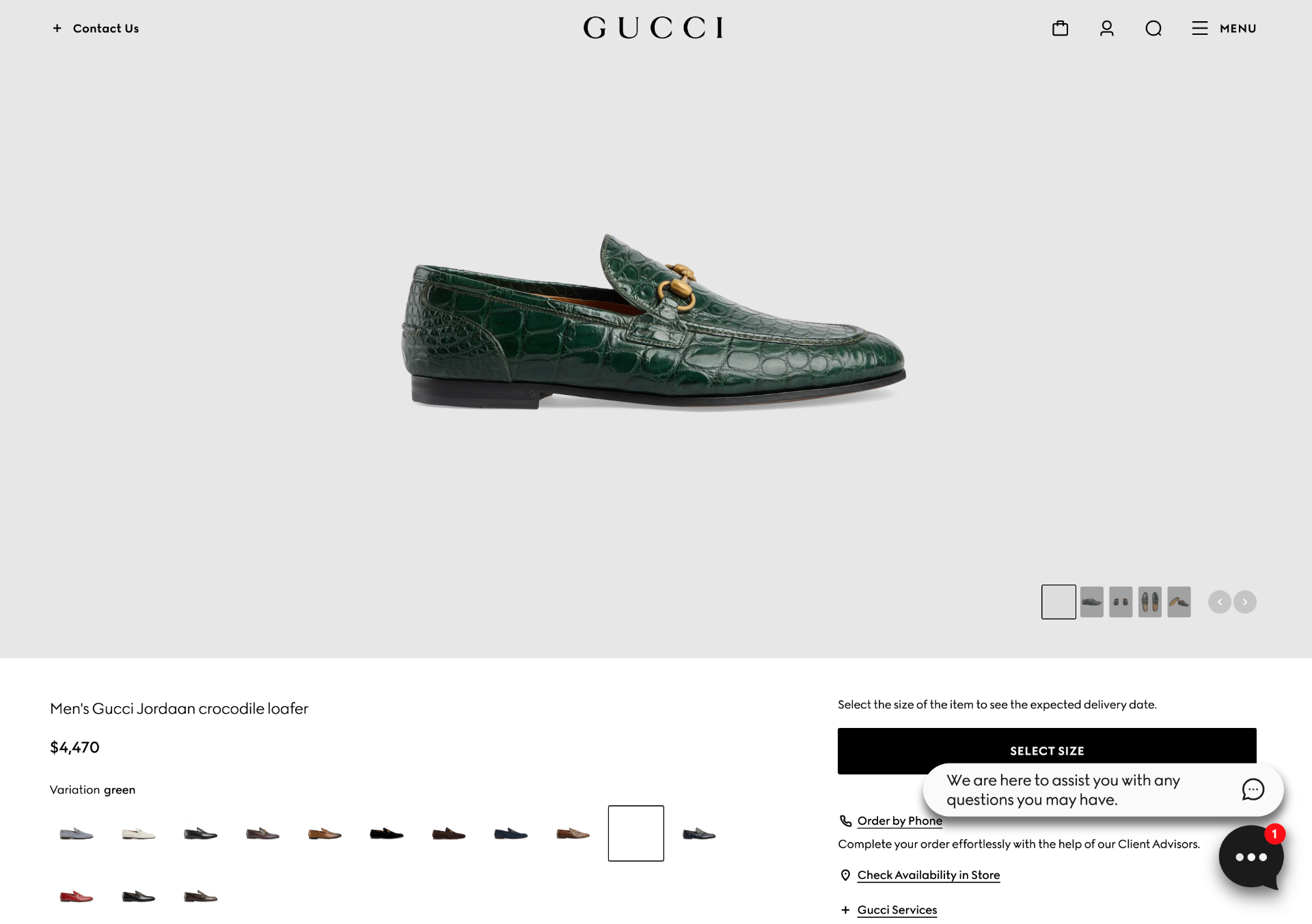$4,470 GUCCI "JORDAAN" Crocodile Skin Green Loafers US 11 (10.5G)